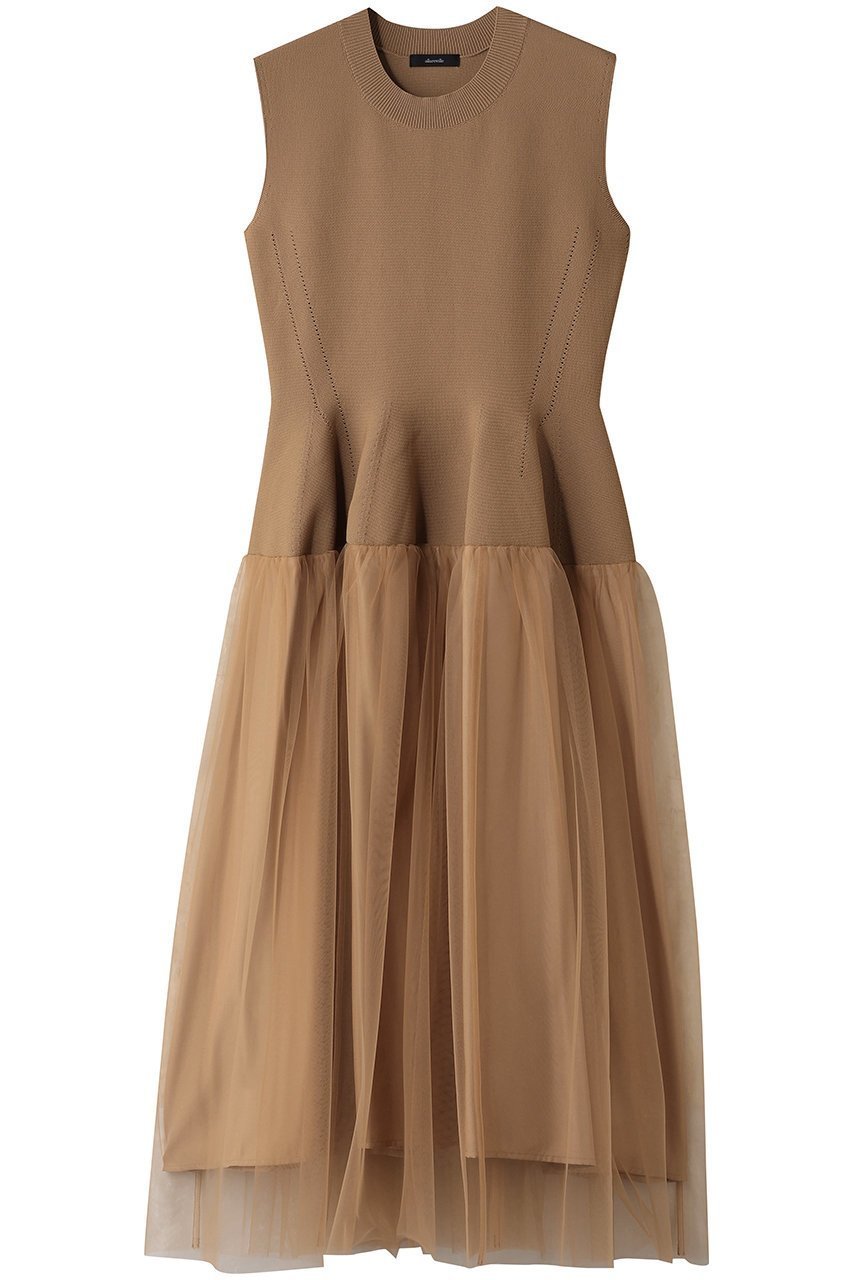 【アルアバイル/allureville】のドッキングタックフレアワンピース インテリア・キッズ・メンズ・レディースファッション・服の通販 founy(ファニー) 　ファッション　Fashion　レディースファッション　Fashion for Women　ワンピース　Dresses　チュニック　Tunic Tops & Dresses　オケージョン　Occasion Wear　カーディガン　Cardigan, Knitwear　ジャケット　Jacket, Outerwear　チュニック　Tunic, Long Top　チュール　Tulip, Tulip Motif　ノースリーブ　Sleeveless, No-Sleeve　フェミニン　Feminine, Girly　ロング　Long, Long-Length　キャメル|ID: prp329100004645503 ipo3291000000036133482