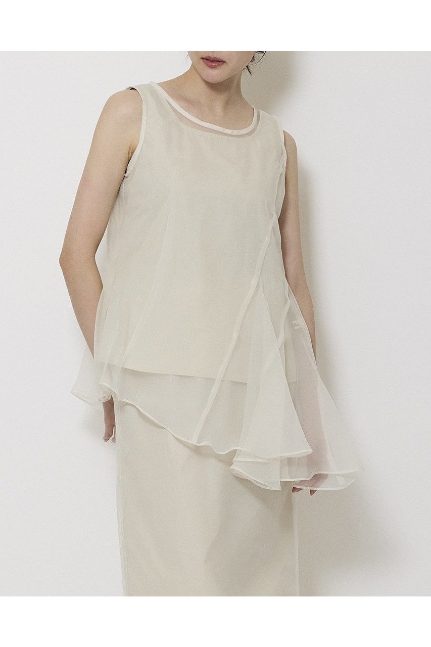 【ミラ ショーン バイ チカ キサダ/mila schon by chika kisada】のアシンメトリー オーガンジーブラウス 人気、トレンドファッション・服の通販 founy(ファニー) 　ファッション　Fashion　レディースファッション　Fashion for Women　トップス・カットソー　Cut & Sew Tops　キャミソール&ノースリーブ　Camisoles & Sleeveless Tops　シャツ・ブラウス・オフィスカジュアル　Elegant Blouses & Button-Ups　2025年　2025　2025-2026秋冬・A/W　Autumn/Winter 2025–26 AW25–26　おすすめ　Recommended / Our Picks　アシンメトリー　Asymmetrical Style　オーガンジー　Organza Fabric　セットアップ　Set-Up, Coordinated Outfit　タフタ　Taffeta, Structured Fabric　ノースリーブ　Sleeveless, No-Sleeve　A/W・秋冬　Autumn/Winter　other-8|ID: prp329100004645506 ipo3291000000033527240