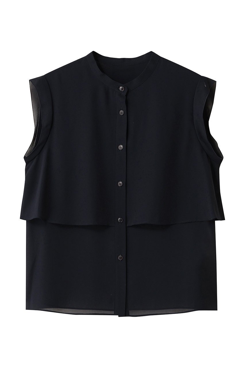 【アルアバイル/allureville】のジョーゼットオーバーラップブラウス インテリア・キッズ・メンズ・レディースファッション・服の通販 founy(ファニー) 　ファッション　Fashion　レディースファッション　Fashion for Women　トップス・カットソー　Cut & Sew Tops　キャミソール&ノースリーブ　Camisoles & Sleeveless Tops　シャツ・ブラウス・オフィスカジュアル　Elegant Blouses & Button-Ups　2025年　2025　2025-2026秋冬・A/W　Autumn/Winter 2025–26 AW25–26　シアー　Sheer, See-Through　シンプル　Simple, Minimal　ジャケット　Jacket, Outerwear　ジョーゼット　Georgette, Semi-Sheer Fabric　ノースリーブ　Sleeveless, No-Sleeve　エレガント 上品　Elegant　A/W・秋冬　Autumn/Winter　ネイビー|ID: prp329100004645514 ipo3291000000033527330