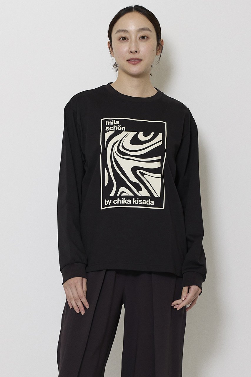 【ミラ ショーン バイ チカ キサダ/mila schon by chika kisada】のMBYCグラフィック ロングスリーブTシャツ 人気、トレンドファッション・服の通販 founy(ファニー) 　ファッション　Fashion　レディースファッション　Fashion for Women　トップス・カットソー　Cut & Sew Tops　シャツ・ブラウス・オフィスカジュアル　Elegant Blouses & Button-Ups　ロングTシャツ・Tシャツ　Longline T-Shirts & Tees　カットソー・ベーシックTシャツ　Cut-and-Sewn Tops / Stretch Tees & Basics　2025年　2025　2025-2026秋冬・A/W　Autumn/Winter 2025–26 AW25–26　なめらか　Smooth, Silky Texture　インナー　Innerwear　グラフィック　Graphic, Graphic Design　スリーブ　Sleeve, Long Sleeve / Short Sleeve　ロング　Long, Long-Length　A/W・秋冬　Autumn/Winter　other-7|ID: prp329100004646697 ipo3291000000033540712