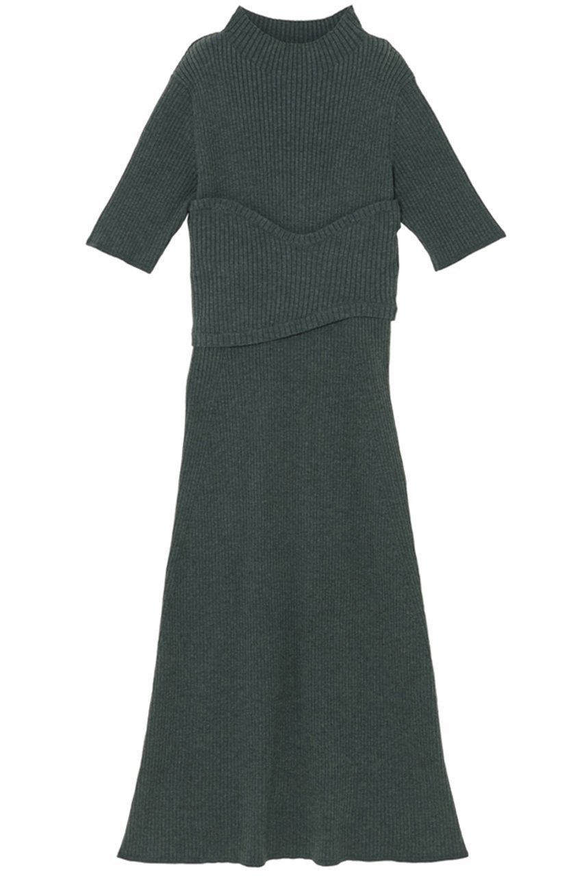 【ミラ ショーン バイ チカ キサダ/mila schon by chika kisada】のレイヤード リブニットワンピース インテリア・キッズ・メンズ・レディースファッション・服の通販 founy(ファニー) 　ファッション　Fashion　レディースファッション　Fashion for Women　ワンピース　Dresses　ニットワンピース　Knit Dresses　チュニック　Tunic Tops & Dresses　チュニック　Tunic, Long Top　チューブ　Tube, Tube Top　フレア　Flare, Flared　ロング　Long, Long-Length　モスグリーン|ID: prp329100004646699 ipo3291000000035798687