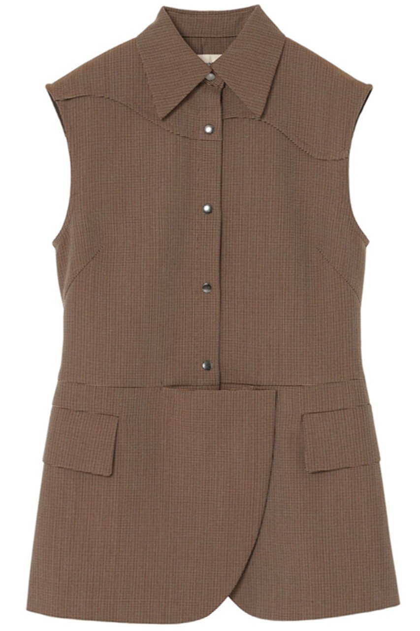 【ミラ ショーン バイ チカ キサダ/mila schon by chika kisada】のチェック ノースリーブ ジャケット インテリア・キッズ・メンズ・レディースファッション・服の通販 founy(ファニー) 　ファッション　Fashion　レディースファッション　Fashion for Women　アウター　Coat / Outerwear Collection　レディースジャケット・軽アウター　Jackets　シンプル　Simple, Minimal　ジャケット　Jacket, Outerwear　タートルネック　Turtleneck, High Neck　チェック　Check, Plaid, Tartan　ノースリーブ　Sleeveless, No-Sleeve　ベスト　Vest, Waistcoat　ロング　Long, Long-Length　ブラウンチェック|ID: prp329100004647716 ipo3291000000035664730