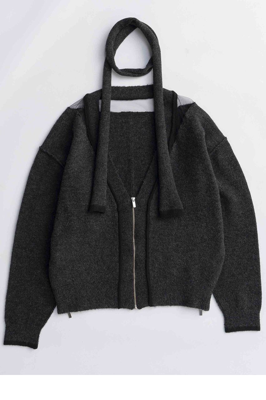 【メゾンスペシャル/MAISON SPECIAL】のWith Stall Tulle Slit Cardigan/ストール付キチュールスリットカーディガン インテリア・キッズ・メンズ・レディースファッション・服の通販 founy(ファニー) 　ファッション　Fashion　レディースファッション　Fashion for Women　2025年　2025　2025-2026秋冬・A/W　Autumn/Winter 2025–26 AW25–26　カーディガン　Cardigan, Knitwear　ショルダー　Shoulder, Shoulder Strap　シンプル　Simple, Minimal　ジップ　Zip, Zipper　ストール　Stole, Wrap　チュール　Tulip, Tulip Motif　A/W・秋冬　Autumn/Winter　GRY(グレー)|ID: prp329100004648553 ipo3291000000033562625