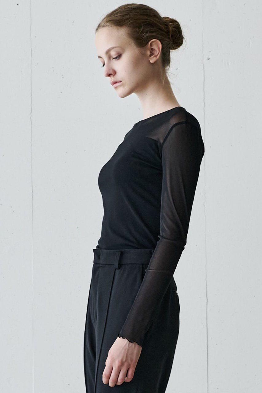 【ジェイドット/j.】のストレッチオーガンジークルーネックトップス 人気、トレンドファッション・服の通販 founy(ファニー) 　ファッション　Fashion　レディースファッション　Fashion for Women　トップス・カットソー　Cut & Sew Tops　シャツ・ブラウス・オフィスカジュアル　Elegant Blouses & Button-Ups　ロングTシャツ・Tシャツ　Longline T-Shirts & Tees　カットソー・ベーシックTシャツ　Cut-and-Sewn Tops / Stretch Tees & Basics　おすすめ　Recommended / Our Picks　インナー　Innerwear　エアリー　Airy Texture　オーガンジー　Organza Fabric　コンパクト　Compact, Small Size　ジャケット　Jacket, Outerwear　ストレッチ　Stretch, Stretchy Fabric　スリーブ　Sleeve, Long Sleeve / Short Sleeve　デコルテ　Décolleté, Neckline　ベーシック　Basic, Essential　ロング　Long, Long-Length　エレガント 上品　Elegant　再入荷　Restock / Back in Stock　other-8|ID: prp329100004649091 ipo3291000000035420031