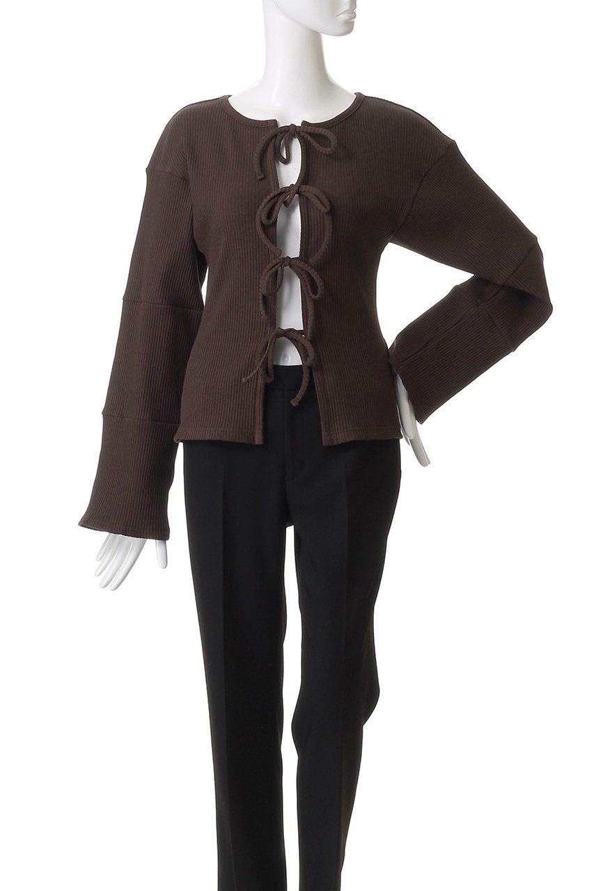 【ウーア/Uhr】のフロントリボンカーディガン 人気、トレンドファッション・服の通販 founy(ファニー) 　ファッション　Fashion　レディースファッション　Fashion for Women　トップス・カットソー　Cut & Sew Tops　カーディガン・羽織り　Layered Style Cardigans　シャツ・ブラウス・オフィスカジュアル　Elegant Blouses & Button-Ups　ロングTシャツ・Tシャツ　Longline T-Shirts & Tees　カットソー・ベーシックTシャツ　Cut-and-Sewn Tops / Stretch Tees & Basics　2025年　2025　2025-2026秋冬・A/W　Autumn/Winter 2025–26 AW25–26　カーディガン　Cardigan, Knitwear　コンパクト　Compact, Small Size　スリーブ　Sleeve, Long Sleeve / Short Sleeve　デニム　Denim, Jeans Material　フレア　Flare, Flared　フロント　Front, Front Design　リボン　Ribbon, Bow　A/W・秋冬　Autumn/Winter　other-2|ID: prp329100004649098 ipo3291000000033575863