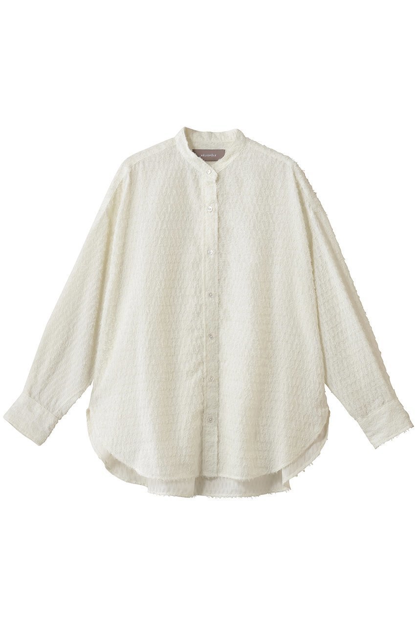 【エリオポール/heliopole】のカットジャカードバンドカラーシャツ 人気、トレンドファッション・服の通販 founy(ファニー) 　ファッション　Fashion　レディースファッション　Fashion for Women　トップス・カットソー　Cut & Sew Tops　シャツ・ブラウス・オフィスカジュアル　Elegant Blouses & Button-Ups　エレガント 上品　Elegant　シアー　Sheer, See-Through　ジャカード／ジャガード　Jacquard, Woven Pattern　スリーブ　Sleeve, Long Sleeve / Short Sleeve　デニム　Denim, Jeans Material　ロング　Long, Long-Length　 other-1|ID: prp329100004649114 ipo3291000000035753670