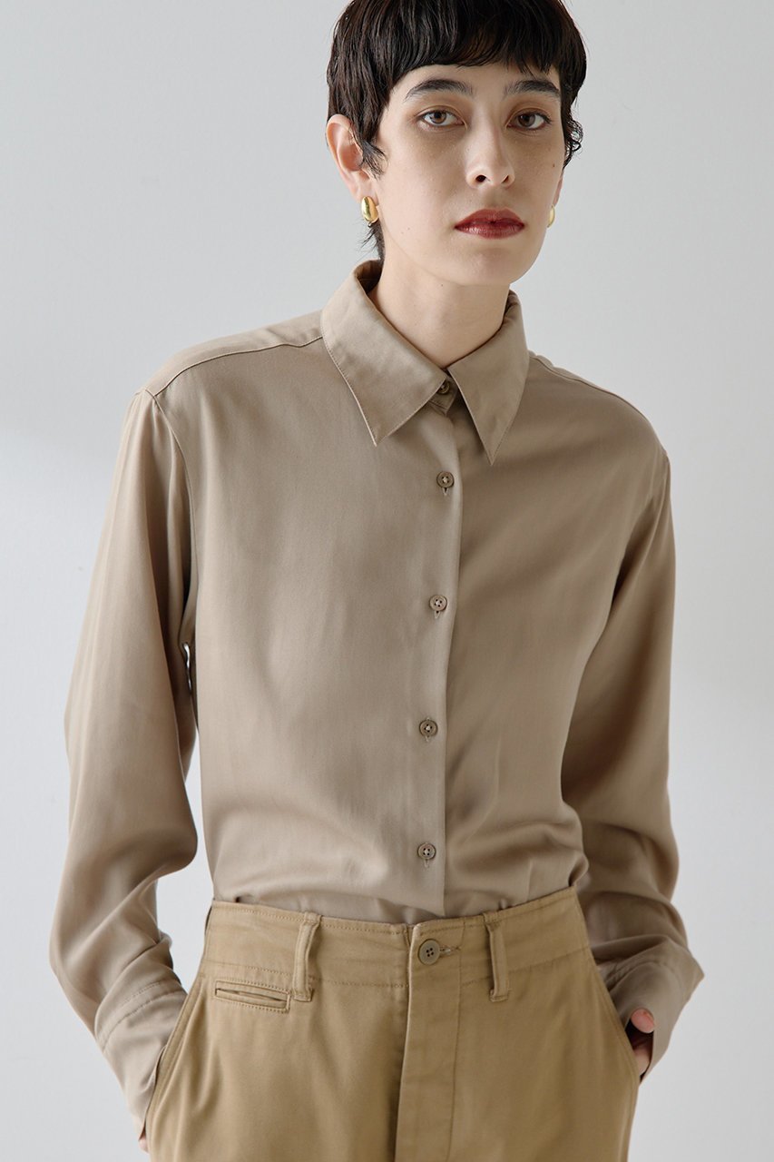 【ウィムガゼット/Whim Gazette】のトロミシャツ インテリア・キッズ・メンズ・レディースファッション・服の通販 founy(ファニー) 　ファッション　Fashion　レディースファッション　Fashion for Women　トップス・カットソー　Cut & Sew Tops　シャツ・ブラウス・オフィスカジュアル　Elegant Blouses & Button-Ups　とろみ　Fluid, Flowy Fabric　なめらか　Smooth, Silky Texture　クラシック　Classic, Timeless Style　スリーブ　Sleeve, Long Sleeve / Short Sleeve　ドレープ　Drape, Draping Fabric　ベーシック　Basic, Essential　モダン　Modern, Contemporary　ロング　Long, Long-Length　ヴィンテージ　Vintage Style　エレガント 上品　Elegant　ベージュ|ID: prp329100004649120 ipo3291000000036101546