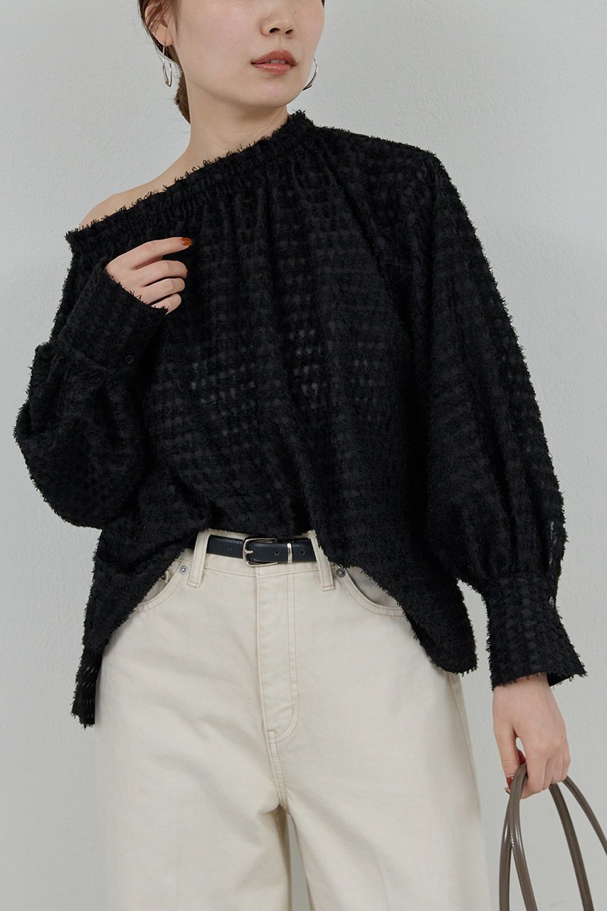 【ガリャルダガランテ/GALLARDAGALANTE】のチドリジャガードブラウス インテリア・キッズ・メンズ・レディースファッション・服の通販 founy(ファニー) 　ファッション　Fashion　レディースファッション　Fashion for Women　トップス・カットソー　Cut & Sew Tops　シャツ・ブラウス・オフィスカジュアル　Elegant Blouses & Button-Ups　なめらか　Smooth, Silky Texture　ショルダー　Shoulder, Shoulder Strap　ジャカード／ジャガード　Jacquard, Woven Pattern　スリーブ　Sleeve, Long Sleeve / Short Sleeve　タイトスカート　Pencil Skirt, Tight Skirt　デニム　Denim, Jeans Material　ボトム　Bottoms, Lower Wear　ロング　Long, Long-Length　ブラック|ID: prp329100004649124 ipo3291000000035625710