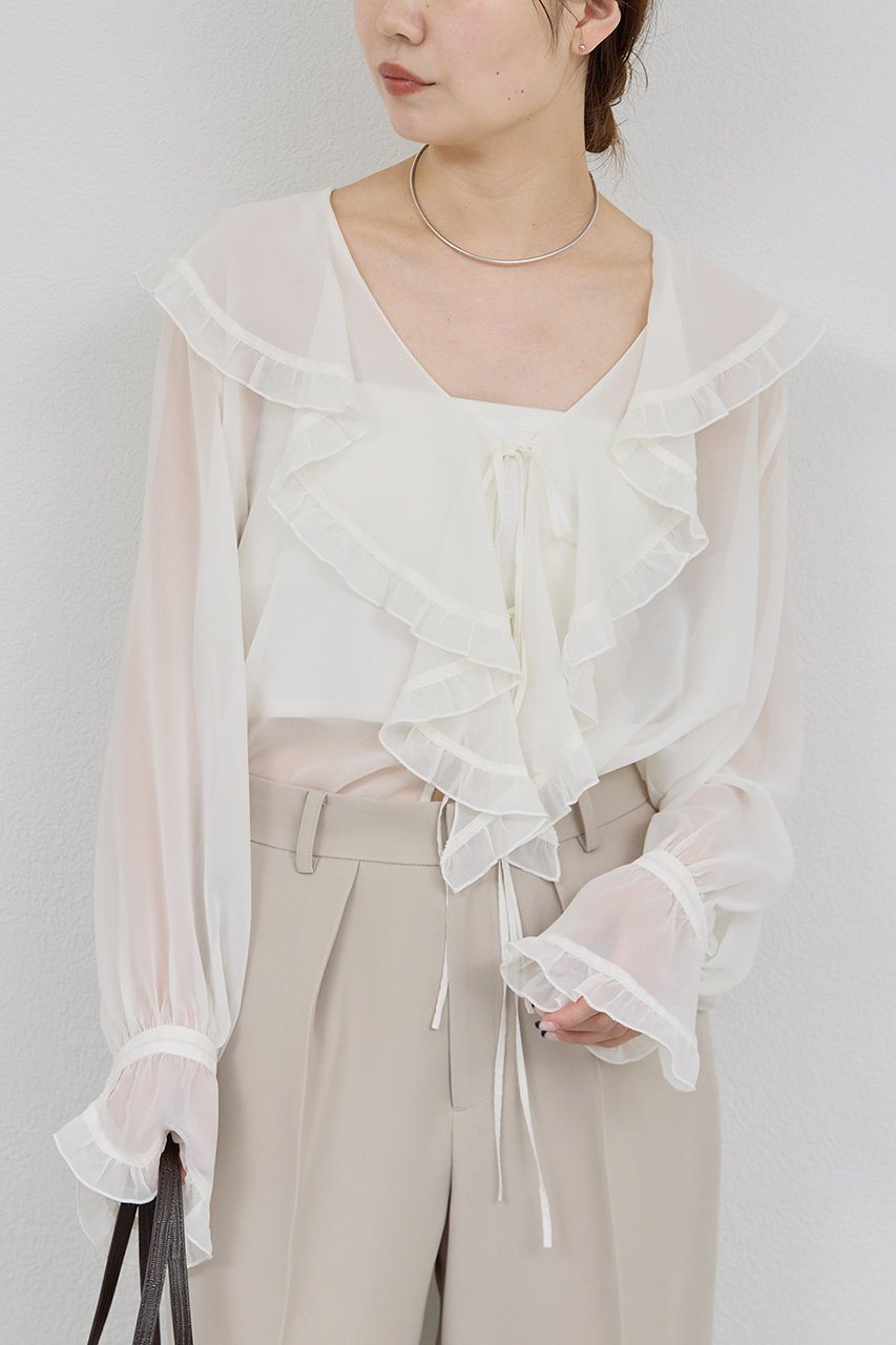【ガリャルダガランテ/GALLARDAGALANTE】のシアーフリルブラウス 人気、トレンドファッション・服の通販 founy(ファニー) 　ファッション　Fashion　レディースファッション　Fashion for Women　トップス・カットソー　Cut & Sew Tops　シャツ・ブラウス・オフィスカジュアル　Elegant Blouses & Button-Ups　2025年　2025　2025-2026秋冬・A/W　Autumn/Winter 2025–26 AW25–26　インナー　Innerwear　スリーブ　Sleeve, Long Sleeve / Short Sleeve　フェミニン　Feminine, Girly　フリル　Frill, Ruffle　ロング　Long, Long-Length　冬　Winter / This Winter　夏　Summer　秋　Autumn　A/W・秋冬　Autumn/Winter　 other-1|ID: prp329100004649126 ipo3291000000033576045