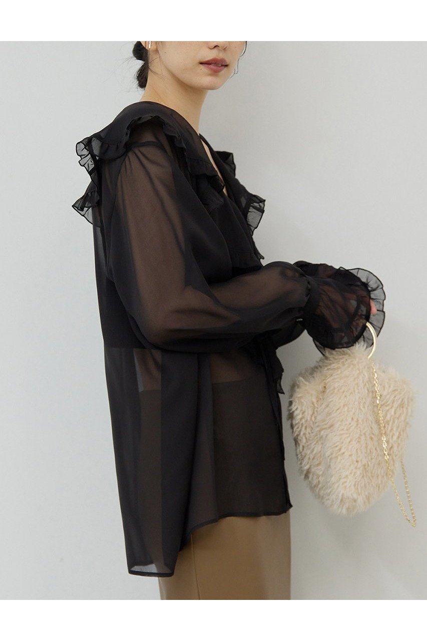 【ガリャルダガランテ/GALLARDAGALANTE】のシアーフリルブラウス 人気、トレンドファッション・服の通販 founy(ファニー) 　ファッション　Fashion　レディースファッション　Fashion for Women　トップス・カットソー　Cut & Sew Tops　シャツ・ブラウス・オフィスカジュアル　Elegant Blouses & Button-Ups　2025年　2025　2025-2026秋冬・A/W　Autumn/Winter 2025–26 AW25–26　インナー　Innerwear　スリーブ　Sleeve, Long Sleeve / Short Sleeve　フェミニン　Feminine, Girly　フリル　Frill, Ruffle　ロング　Long, Long-Length　冬　Winter / This Winter　夏　Summer　秋　Autumn　A/W・秋冬　Autumn/Winter　other-6|ID: prp329100004649126 ipo3291000000033576053