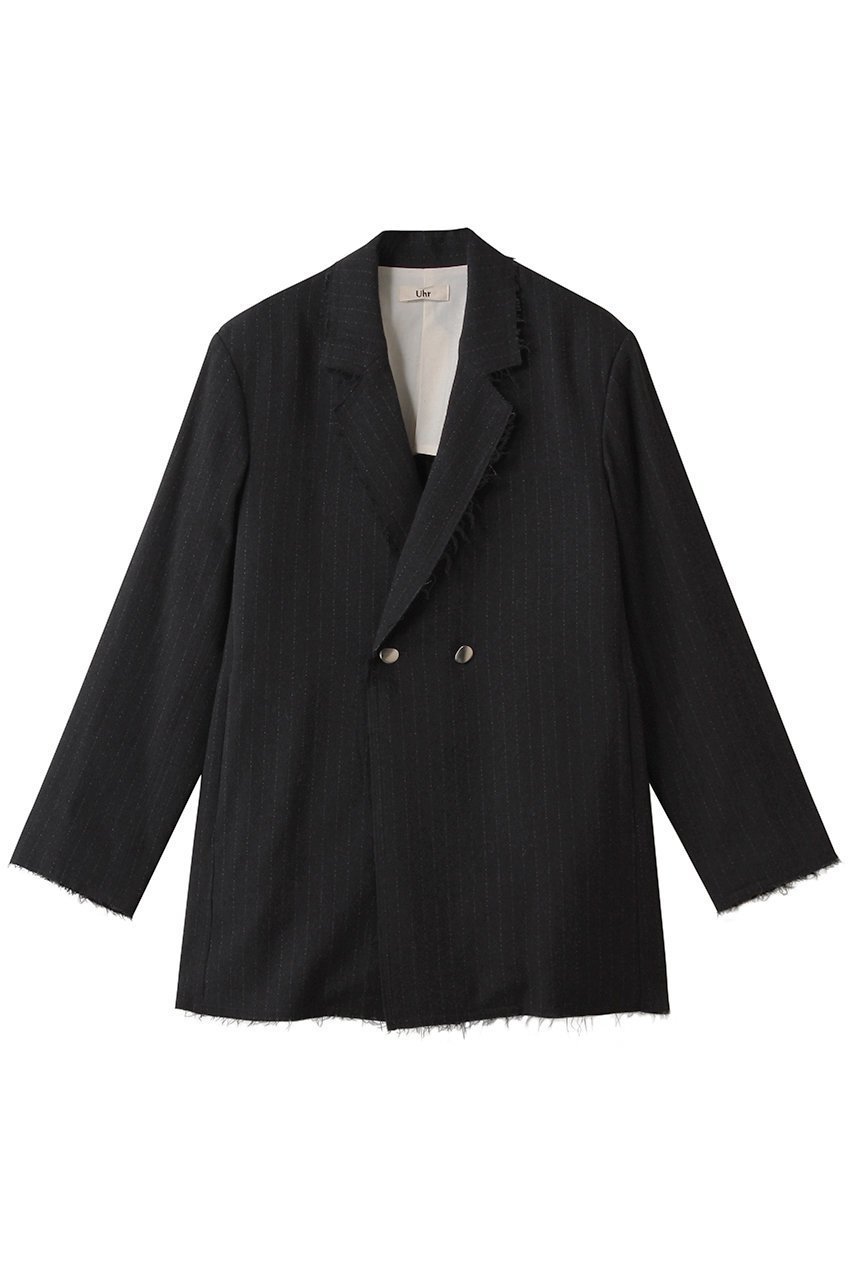 【ウーア/Uhr】のウールシルクストライプトジャケット インテリア・キッズ・メンズ・レディースファッション・服の通販 founy(ファニー) 　ファッション　Fashion　レディースファッション　Fashion for Women　アウター　Coat / Outerwear Collection　レディースジャケット・軽アウター　Jackets　シルク　Silk, 100% Silk　ジャケット　Jacket, Outerwear　ストライプ　Stripe, Striped Pattern　フォルム　Silhouette, Form　チャコールグレー|ID: prp329100004649147 ipo3291000000036101607