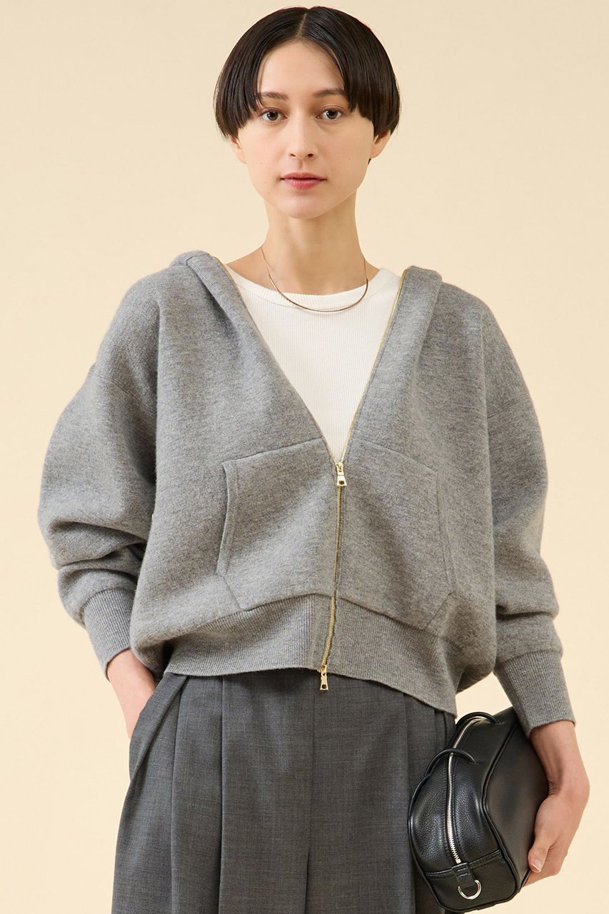 【マルティニーク/martinique】のダブルフェイスニットパーカー インテリア・キッズ・メンズ・レディースファッション・服の通販 founy(ファニー) 　ファッション　Fashion　レディースファッション　Fashion for Women　トップス・カットソー　Cut & Sew Tops　ニット　Knit Tops & Sweaters　レディースパーカー・カジュアルフーディー　Casual Hoodies & Sweatshirts　おすすめ　Recommended / Our Picks　バランス　Balance, Style Balance　パーカー　Hoodie, Parka　エレガント 上品　Elegant　グレー|ID: prp329100004649153 ipo3291000000035835293