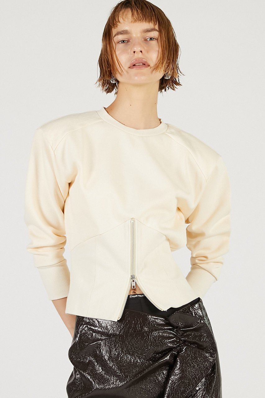 【プランク プロジェクト/PRANK PROJECT】のフロントジップショルダーパットスウェット / Front Zip Shoulder Pad Sweatshirt インテリア・キッズ・メンズ・レディースファッション・服の通販 founy(ファニー) 　ファッション　Fashion　レディースファッション　Fashion for Women　トップス・カットソー　Cut & Sew Tops　シャツ・ブラウス・オフィスカジュアル　Elegant Blouses & Button-Ups　レディースパーカー・カジュアルフーディー　Casual Hoodies & Sweatshirts　ロングTシャツ・Tシャツ　Longline T-Shirts & Tees　スウェット・クルーネックトップス　Sweatshirts & Crewnecks / Relaxed Fit Sweat Tops　カットソー・ベーシックTシャツ　Cut-and-Sewn Tops / Stretch Tees & Basics　カッティング　Cutting Detail　カットソー　Cut and Sewn Top　スウェット / スエット　Sweatshirt, Sweatwear　フロント　Front, Front Design　ベーシック　Basic, Essential　新作・新入荷　New Arrivals / New In　IVR(アイボリー)|ID: prp329100004649186 ipo3291000000033576673