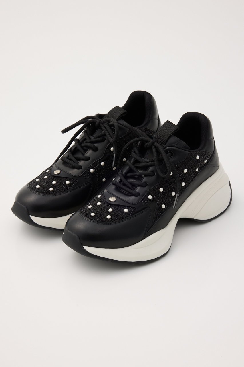 【スタッカート/STACCATO】のパールミックスハイヒールスニーカー インテリア・キッズ・メンズ・レディースファッション・服の通販 founy(ファニー) 　ファッション　Fashion　レディースファッション　Fashion for Women　2025年　2025　2025-2026秋冬・A/W　Autumn/Winter 2025–26 AW25–26　コンビ　Combo, Combination Style　ストーン　Stone, Gem-Like　スニーカー　Sneakers, Trainers　ツイード　Twill, Twill Weave　ハイヒール　High Heels, Heeled Shoes　パール　Pearl, Pearl Accent　レース　Lace, Lace Fabric　A/W・秋冬　Autumn/Winter　ブラック|ID: prp329100004649860 ipo3291000000033589702