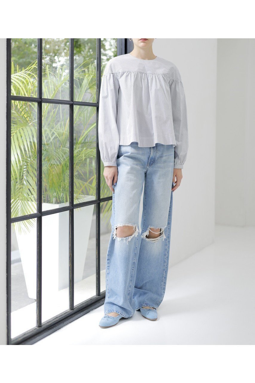 【マーレット/MERLETTE】のKIRA ストライプバックリボンギャザーフレアブラウス 人気、トレンドファッション・服の通販 founy(ファニー) 　ファッション　Fashion　レディースファッション　Fashion for Women　トップス・カットソー　Cut & Sew Tops　シャツ・ブラウス・オフィスカジュアル　Elegant Blouses & Button-Ups　2025年　2025　2025-2026秋冬・A/W　Autumn/Winter 2025–26 AW25–26　クラシカル　Classical, Vintage-Inspired　ストライプ　Stripe, Striped Pattern　スリーブ　Sleeve, Long Sleeve / Short Sleeve　フェミニン　Feminine, Girly　モダン　Modern, Contemporary　リボン　Ribbon, Bow　ロング　Long, Long-Length　エレガント 上品　Elegant　A/W・秋冬　Autumn/Winter　other-8|ID: prp329100004649911 ipo3291000000033590161