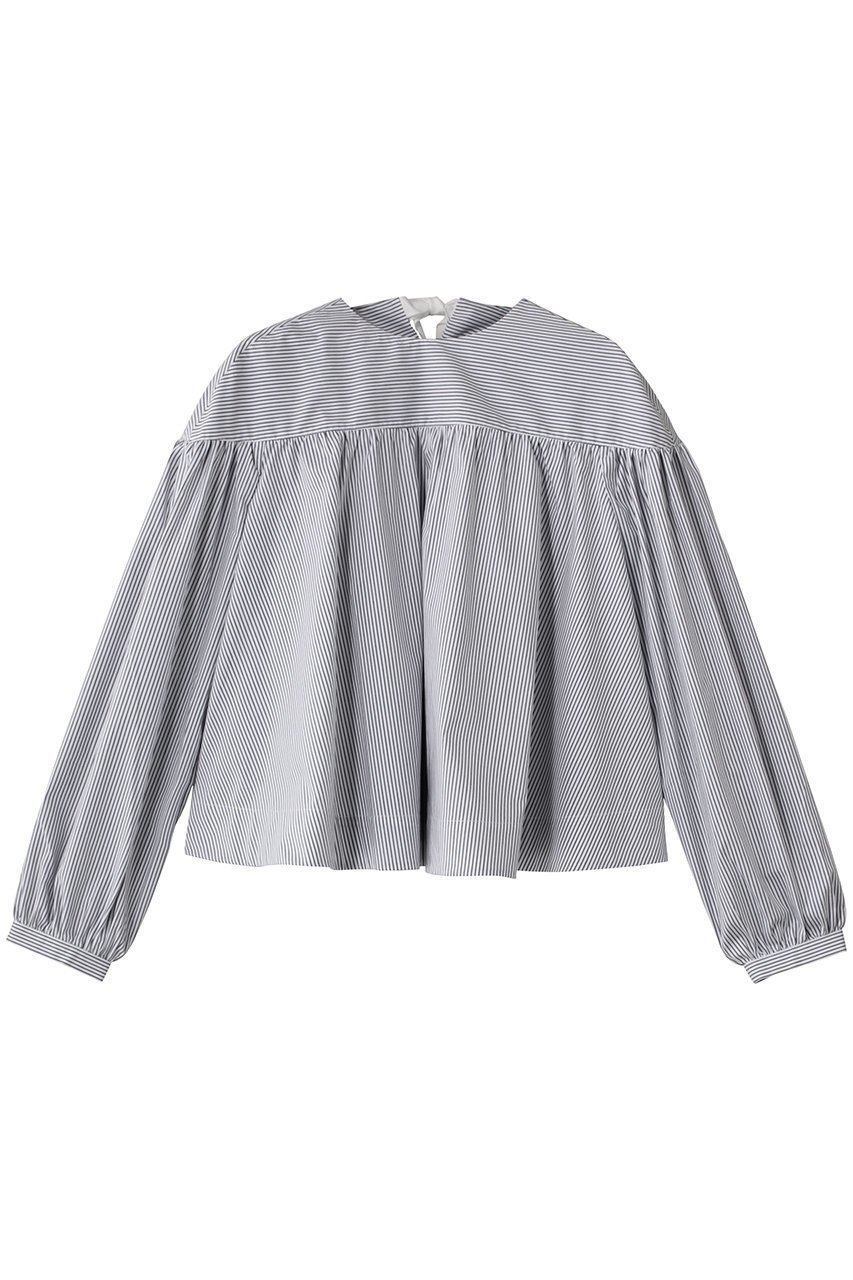 【マーレット/MERLETTE】のKIRA ストライプバックリボンギャザーフレアブラウス インテリア・キッズ・メンズ・レディースファッション・服の通販 founy(ファニー) 　ファッション　Fashion　レディースファッション　Fashion for Women　トップス・カットソー　Cut & Sew Tops　シャツ・ブラウス・オフィスカジュアル　Elegant Blouses & Button-Ups　クラシカル　Classical, Vintage-Inspired　ストライプ　Stripe, Striped Pattern　スリーブ　Sleeve, Long Sleeve / Short Sleeve　フェミニン　Feminine, Girly　モダン　Modern, Contemporary　リボン　Ribbon, Bow　ロング　Long, Long-Length　エレガント 上品　Elegant　ホワイト|ID: prp329100004649911 ipo3291000000035947884