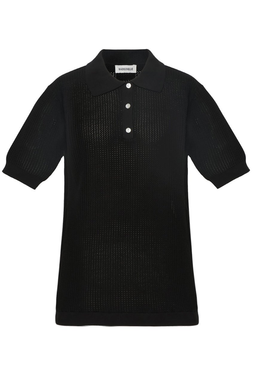 【マディソンブルー/MADISONBLUE】のPOLO KNIT MESH メッシュニットポロ インテリア・キッズ・メンズ・レディースファッション・服の通販 founy(ファニー) 　ファッション　Fashion　レディースファッション　Fashion for Women　トップス・カットソー　Cut & Sew Tops　ニット　Knit Tops & Sweaters　シャツ・ブラウス・オフィスカジュアル　Elegant Blouses & Button-Ups　ロングTシャツ・Tシャツ　Longline T-Shirts & Tees　カットソー・ベーシックTシャツ　Cut-and-Sewn Tops / Stretch Tees & Basics　2025年　2025　2025-2026秋冬・A/W　Autumn/Winter 2025–26 AW25–26　ショート　Short, Short Length　スポーツ　Sports, Activewear　スポーティ　Sporty, Casual Athletic　スリーブ　Sleeve, Long Sleeve / Short Sleeve　ポロシャツ　Polo Shirt, Collared Tee　メッシュ　Mesh, Net Fabric　A/W・秋冬　Autumn/Winter　軽量　Lightweight, Ultra Light　透かし　Cut-Out, Lacework　ブラック|ID: prp329100004650982 ipo3291000000033602596