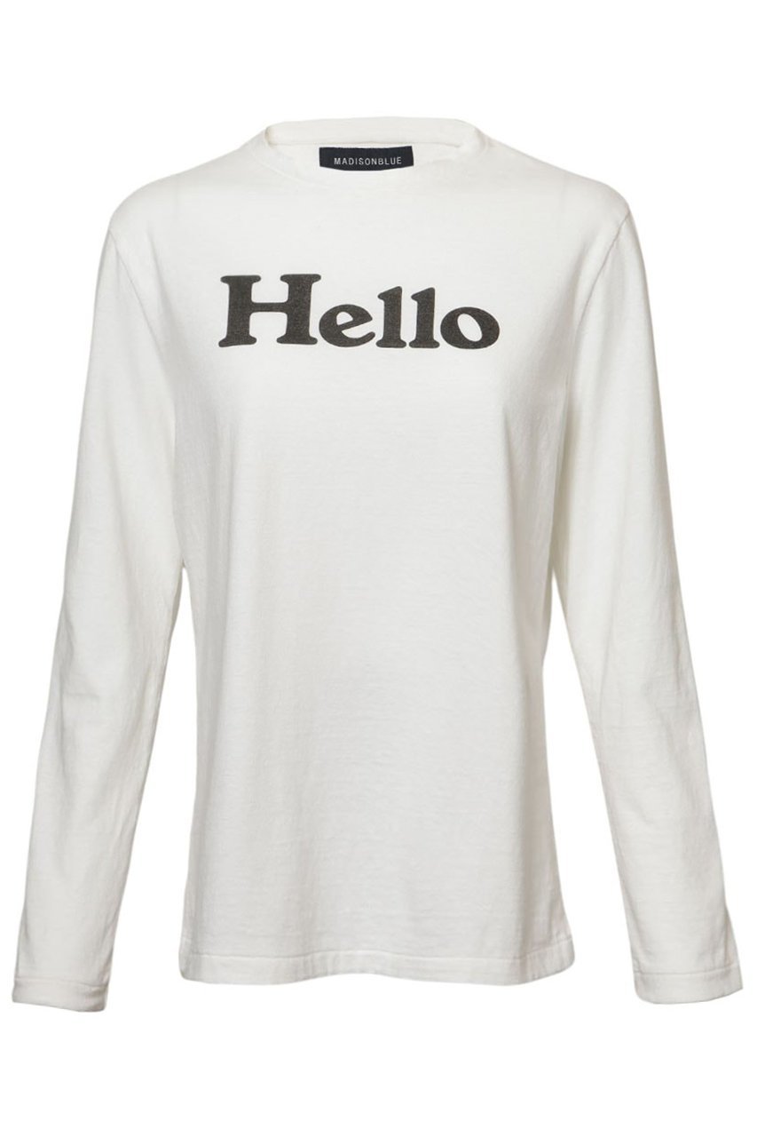 【マディソンブルー/MADISONBLUE】のHELLO L/S TEE ロングスリーブTシャツ インテリア・キッズ・メンズ・レディースファッション・服の通販 founy(ファニー) 　ファッション　Fashion　レディースファッション　Fashion for Women　トップス・カットソー　Cut & Sew Tops　シャツ・ブラウス・オフィスカジュアル　Elegant Blouses & Button-Ups　ロングTシャツ・Tシャツ　Longline T-Shirts & Tees　カットソー・ベーシックTシャツ　Cut-and-Sewn Tops / Stretch Tees & Basics　2025年　2025　2025-2026秋冬・A/W　Autumn/Winter 2025–26 AW25–26　インナー　Innerwear　カーゴパンツ　Cargo Pants, Utility Pants　ジャケット　Jacket, Outerwear　スリーブ　Sleeve, Long Sleeve / Short Sleeve　デニム　Denim, Jeans Material　プリント　Print, Printed Pattern　リラックス　Relax, Relaxed Fit　ロング　Long, Long-Length　ワイド　Wide, Wide Fit　A/W・秋冬　Autumn/Winter　長袖　Long Sleeve, Full Sleeve　ホワイト|ID: prp329100004650984 ipo3291000000033602610