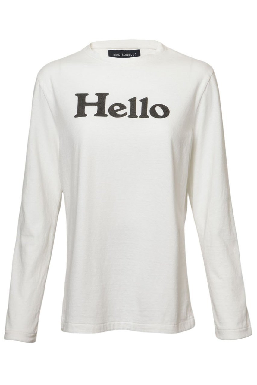 【マディソンブルー/MADISONBLUE】のHELLO L/S TEE ロングスリーブTシャツ インテリア・キッズ・メンズ・レディースファッション・服の通販 founy(ファニー) 　ファッション　Fashion　レディースファッション　Fashion for Women　トップス・カットソー　Cut & Sew Tops　シャツ・ブラウス・オフィスカジュアル　Elegant Blouses & Button-Ups　ロングTシャツ・Tシャツ　Longline T-Shirts & Tees　カットソー・ベーシックTシャツ　Cut-and-Sewn Tops / Stretch Tees & Basics　インナー　Innerwear　カーゴパンツ　Cargo Pants, Utility Pants　ジャケット　Jacket, Outerwear　スリーブ　Sleeve, Long Sleeve / Short Sleeve　デニム　Denim, Jeans Material　プリント　Print, Printed Pattern　リラックス　Relax, Relaxed Fit　ロング　Long, Long-Length　ワイド　Wide, Wide Fit　再入荷　Restock / Back in Stock　長袖　Long Sleeve, Full Sleeve　ホワイト|ID: prp329100004650984 ipo3291000000035967270