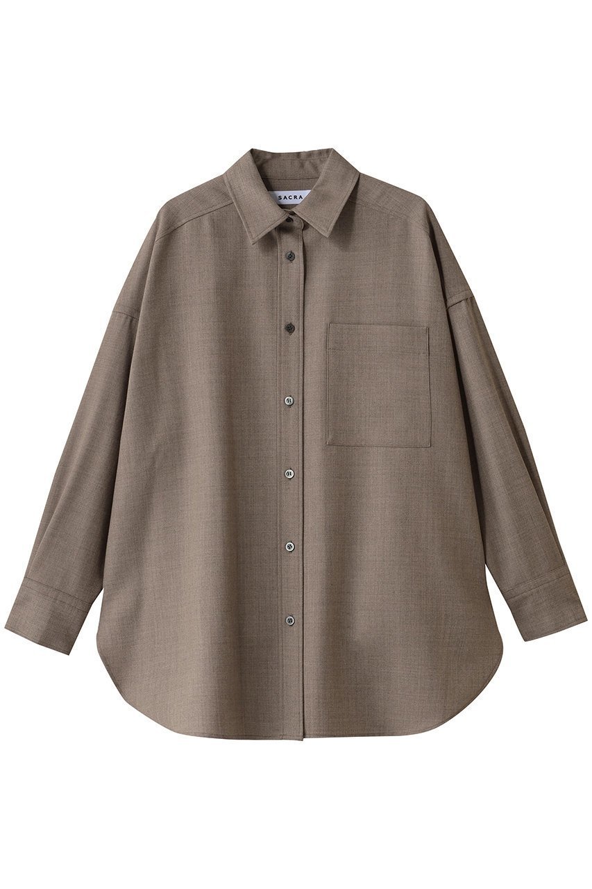 【サクラ/SACRA】のウーステッドサージシャツ インテリア・キッズ・メンズ・レディースファッション・服の通販 founy(ファニー) 　ファッション　Fashion　レディースファッション　Fashion for Women　トップス・カットソー　Cut & Sew Tops　シャツ・ブラウス・オフィスカジュアル　Elegant Blouses & Button-Ups　2025年　2025　2025-2026秋冬・A/W　Autumn/Winter 2025–26 AW25–26　スリーブ　Sleeve, Long Sleeve / Short Sleeve　メランジ　Melange, Mixed Yarn　ロング　Long, Long-Length　エレガント 上品　Elegant　A/W・秋冬　Autumn/Winter　モカ|ID: prp329100004650990 ipo3291000000033602656
