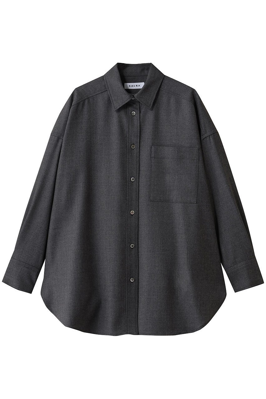 【サクラ/SACRA】のウーステッドサージシャツ インテリア・キッズ・メンズ・レディースファッション・服の通販 founy(ファニー) 　ファッション　Fashion　レディースファッション　Fashion for Women　トップス・カットソー　Cut & Sew Tops　シャツ・ブラウス・オフィスカジュアル　Elegant Blouses & Button-Ups　2025年　2025　2025-2026秋冬・A/W　Autumn/Winter 2025–26 AW25–26　スリーブ　Sleeve, Long Sleeve / Short Sleeve　メランジ　Melange, Mixed Yarn　ロング　Long, Long-Length　エレガント 上品　Elegant　A/W・秋冬　Autumn/Winter　チャコール|ID: prp329100004650990 ipo3291000000033602657