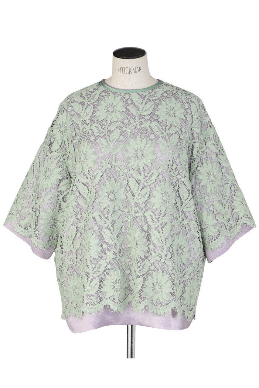 【オブリオ/AUBRIOT】のリバーレースブラウス インテリア・キッズ・メンズ・レディースファッション・服の通販 founy(ファニー) 　ファッション　Fashion　レディースファッション　Fashion for Women　トップス・カットソー　Cut & Sew Tops　シャツ・ブラウス・オフィスカジュアル　Elegant Blouses & Button-Ups　サテン　Satin, Glossy Fabric　ショート　Short, Short Length　スリーブ　Sleeve, Long Sleeve / Short Sleeve　バランス　Balance, Style Balance　フランス　France, French　ライナー　Liner, Inner Layer　ラグジュアリー　Luxury, Elegant　リラックス　Relax, Relaxed Fit　レース　Lace, Lace Fabric　新作・新入荷　New Arrivals / New In　グリーン|ID: prp329100004650992 ipo3291000000033602676
