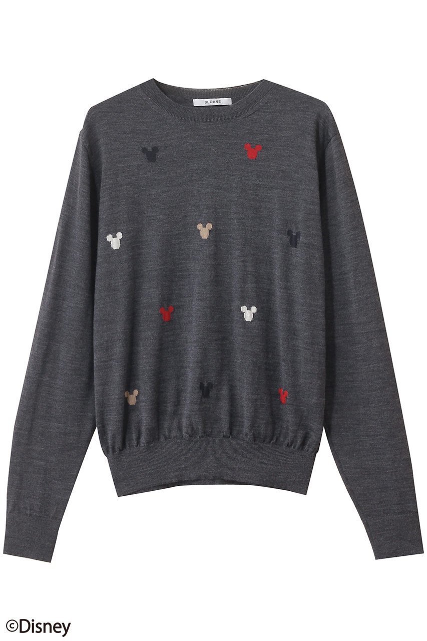 【スローン/SLOANE】のMICKEY MOUSE/16Gインターシャ編み ウール クルーネック ニットトップス インテリア・キッズ・メンズ・レディースファッション・服の通販 founy(ファニー) 　ファッション　Fashion　レディースファッション　Fashion for Women　トップス・カットソー　Cut & Sew Tops　ニット　Knit Tops & Sweaters　カジュアルプルオーバー・ニットトップス　Pullovers & Knit Tops / Casual Pullovers　2025年　2025　2025-2026秋冬・A/W　Autumn/Winter 2025–26 AW25–26　ハンド　Hand, Handmade　モチーフ　Motif, Design Theme　A/W・秋冬　Autumn/Winter　グレー|ID: prp329100004651014 ipo3291000000033602875