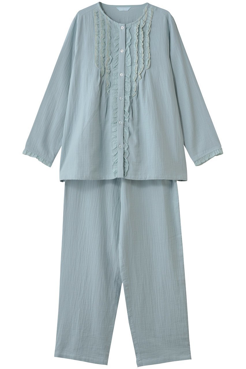 【キッドブルー/KID BLUE】の25オータムWガーゼパジャマ インテリア・キッズ・メンズ・レディースファッション・服の通販 founy(ファニー) 　ファッション　Fashion　レディースファッション　Fashion for Women　2025年　2025　2025-2026秋冬・A/W　Autumn/Winter 2025–26 AW25–26　オータム　Autumn Fashion　ダブル　Double, Double-Breasted　パジャマ　Pajamas, Sleepwear　フリル　Frill, Ruffle　ボックス　Boxy, Box Shape　リラックス　Relax, Relaxed Fit　A/W・秋冬　Autumn/Winter　サックス|ID: prp329100004651032 ipo3291000000033603034
