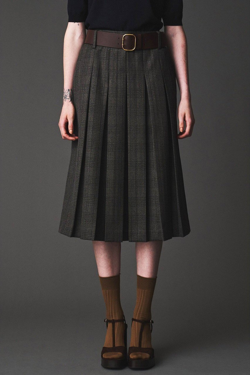 【オブリオ/AUBRIOT】のチェックスカート インテリア・キッズ・メンズ・レディースファッション・服の通販 founy(ファニー) 　ファッション　Fashion　レディースファッション　Fashion for Women　スカート　Skirts　ロングスカート　Long Skirts / Maxi & Midi Skirts　イタリア　Italy　キルト　Quilt, Quilted Fabric　クラシック　Classic, Timeless Style　コンパクト　Compact, Small Size　チェック　Check, Plaid, Tartan　プリーツ　Pleats, Pleated　ボックス　Boxy, Box Shape　ロング　Long, Long-Length　チャコールグレー|ID: prp329100004652070 ipo3291000000035586539