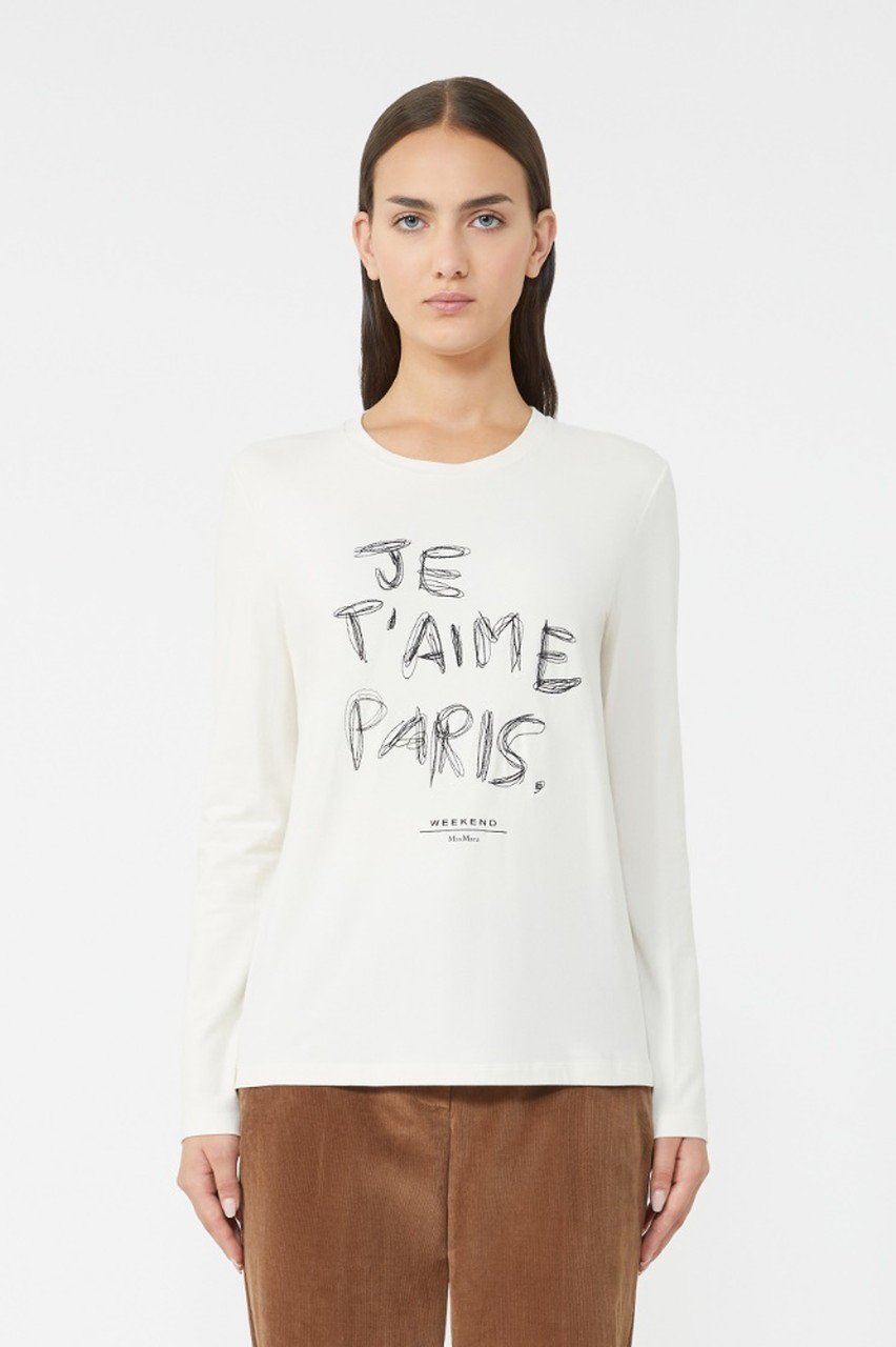 【マックスマーラ/Max Mara】の【Weekend Max Mara】RENOIR スパンコール JE TAIME PARISトップス 人気、トレンドファッション・服の通販 founy(ファニー) 　ファッション　Fashion　レディースファッション　Fashion for Women　トップス・カットソー　Cut & Sew Tops　シャツ・ブラウス・オフィスカジュアル　Elegant Blouses & Button-Ups　ロングTシャツ・Tシャツ　Longline T-Shirts & Tees　カットソー・ベーシックTシャツ　Cut-and-Sewn Tops / Stretch Tees & Basics　コンパクト　Compact, Small Size　スパンコール　Sequins, Sequin Embellishment　スリーブ　Sleeve, Long Sleeve / Short Sleeve　モノトーン　Monotone, Black and White　ロング　Long, Long-Length　長袖　Long Sleeve, Full Sleeve　other-7|ID: prp329100004653145 ipo3291000000033831199