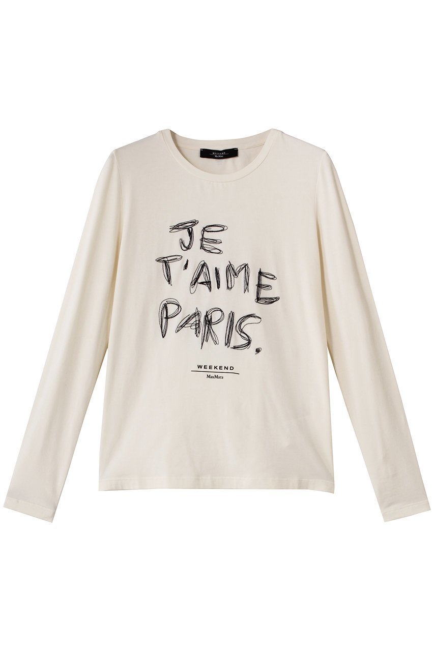 【マックスマーラ/Max Mara】の【Weekend Max Mara】RENOIR スパンコール JE TAIME PARISトップス インテリア・キッズ・メンズ・レディースファッション・服の通販 founy(ファニー) 　ファッション　Fashion　レディースファッション　Fashion for Women　トップス・カットソー　Cut & Sew Tops　シャツ・ブラウス・オフィスカジュアル　Elegant Blouses & Button-Ups　ロングTシャツ・Tシャツ　Longline T-Shirts & Tees　カットソー・ベーシックTシャツ　Cut-and-Sewn Tops / Stretch Tees & Basics　コンパクト　Compact, Small Size　スパンコール　Sequins, Sequin Embellishment　スリーブ　Sleeve, Long Sleeve / Short Sleeve　モノトーン　Monotone, Black and White　ロング　Long, Long-Length　長袖　Long Sleeve, Full Sleeve　エクリュ|ID: prp329100004653145 ipo3291000000036152304