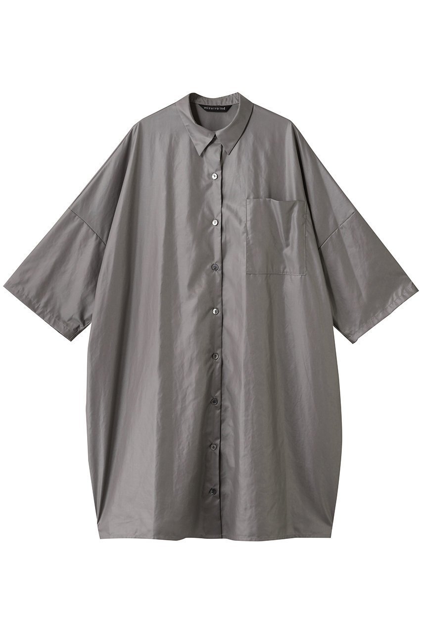 【ミズイロ インド/mizuiro ind】のグロッシーワイドハーフスリーブシャツワンピース インテリア・キッズ・メンズ・レディースファッション・服の通販 founy(ファニー) 　ファッション　Fashion　レディースファッション　Fashion for Women　ワンピース　Dresses　シャツワンピース / 1枚で着映えコーデ　Shirt Dresses　チュニック　Tunic Tops & Dresses　チュニック　Tunic, Long Top　ロング　Long, Long-Length　gray|ID: prp329100004653151 ipo3291000000035799153