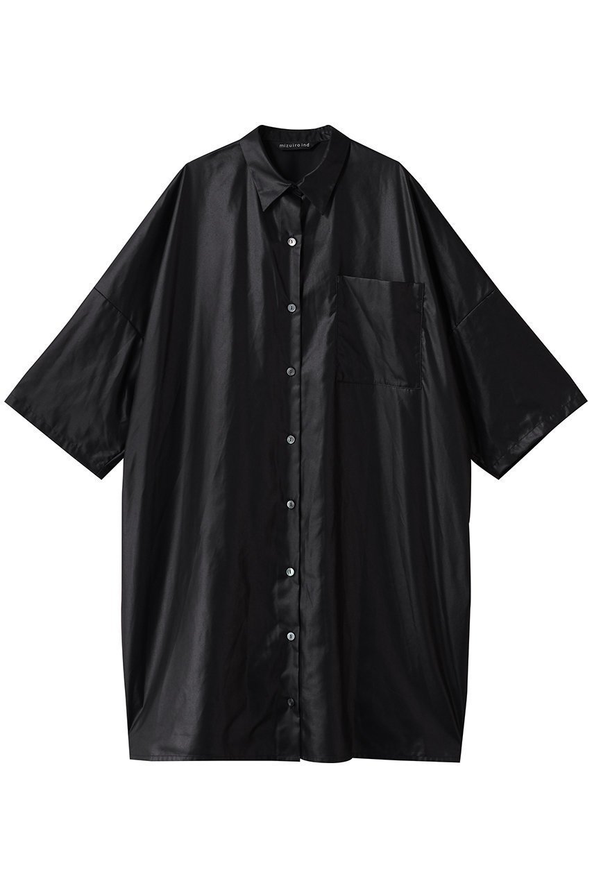 【ミズイロ インド/mizuiro ind】のグロッシーワイドハーフスリーブシャツワンピース インテリア・キッズ・メンズ・レディースファッション・服の通販 founy(ファニー) 　ファッション　Fashion　レディースファッション　Fashion for Women　ワンピース　Dresses　シャツワンピース / 1枚で着映えコーデ　Shirt Dresses　チュニック　Tunic Tops & Dresses　チュニック　Tunic, Long Top　ロング　Long, Long-Length　black|ID: prp329100004653151 ipo3291000000035799156