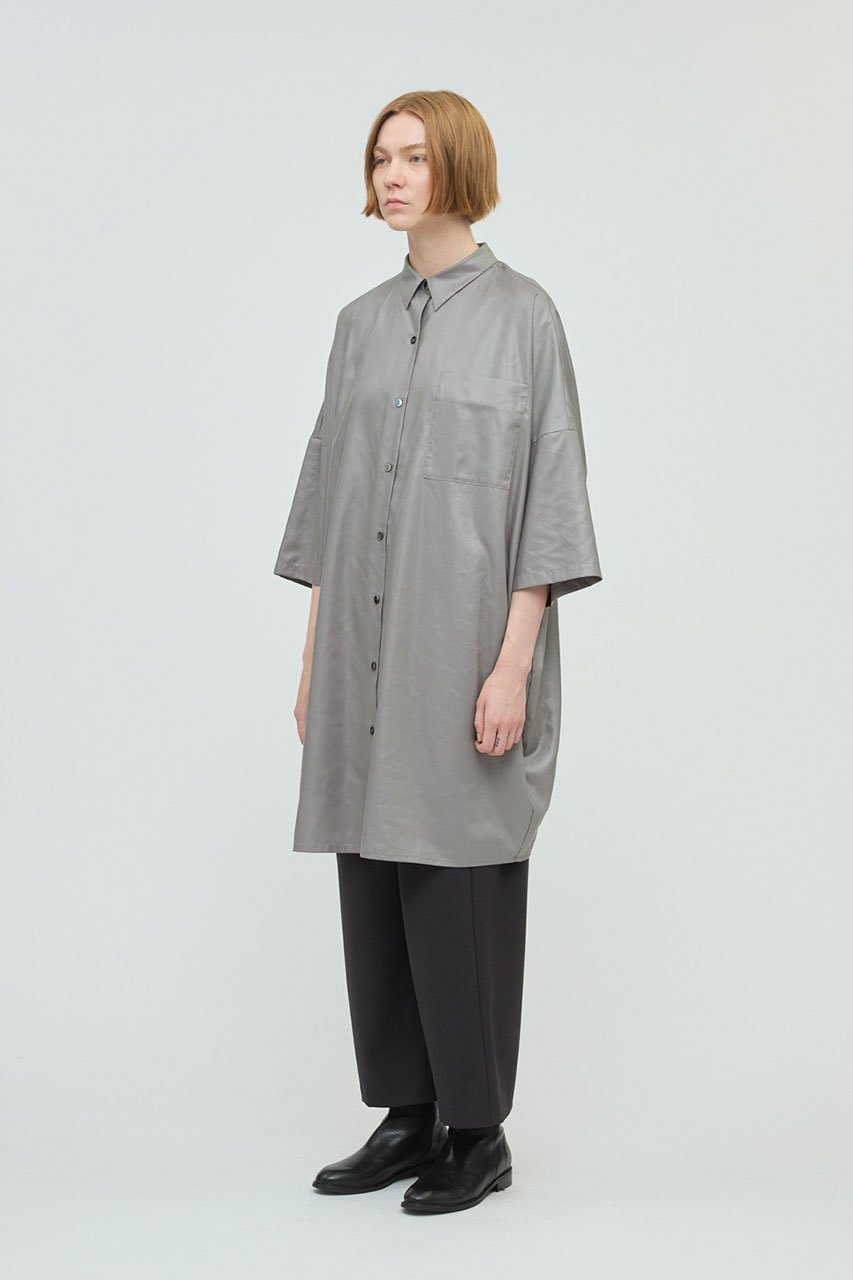 【ミズイロ インド/mizuiro ind】のグロッシーワイドハーフスリーブシャツワンピース 人気、トレンドファッション・服の通販 founy(ファニー) 　ファッション　Fashion　レディースファッション　Fashion for Women　ワンピース　Dresses　シャツワンピース / 1枚で着映えコーデ　Shirt Dresses　チュニック　Tunic Tops & Dresses　チュニック　Tunic, Long Top　ロング　Long, Long-Length　other-7|ID: prp329100004653151 ipo3291000000035884193