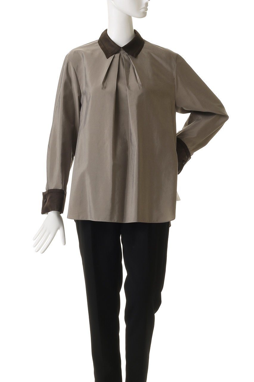 【エブール/ebure】のパウダリーシルク オーガンジーディテールブラウス 人気、トレンドファッション・服の通販 founy(ファニー) 　ファッション　Fashion　レディースファッション　Fashion for Women　トップス・カットソー　Cut & Sew Tops　シャツ・ブラウス・オフィスカジュアル　Elegant Blouses & Button-Ups　オーガンジー　Organza Fabric　カフス　Cuff Design　コーデュロイ　Corduroy, Cord Fabric　シルク　Silk, 100% Silk　スリーブ　Sleeve, Long Sleeve / Short Sleeve　ダブル　Double, Double-Breasted　ロング　Long, Long-Length　エレガント 上品　Elegant　other-2|ID: prp329100004653162 ipo3291000000035299023