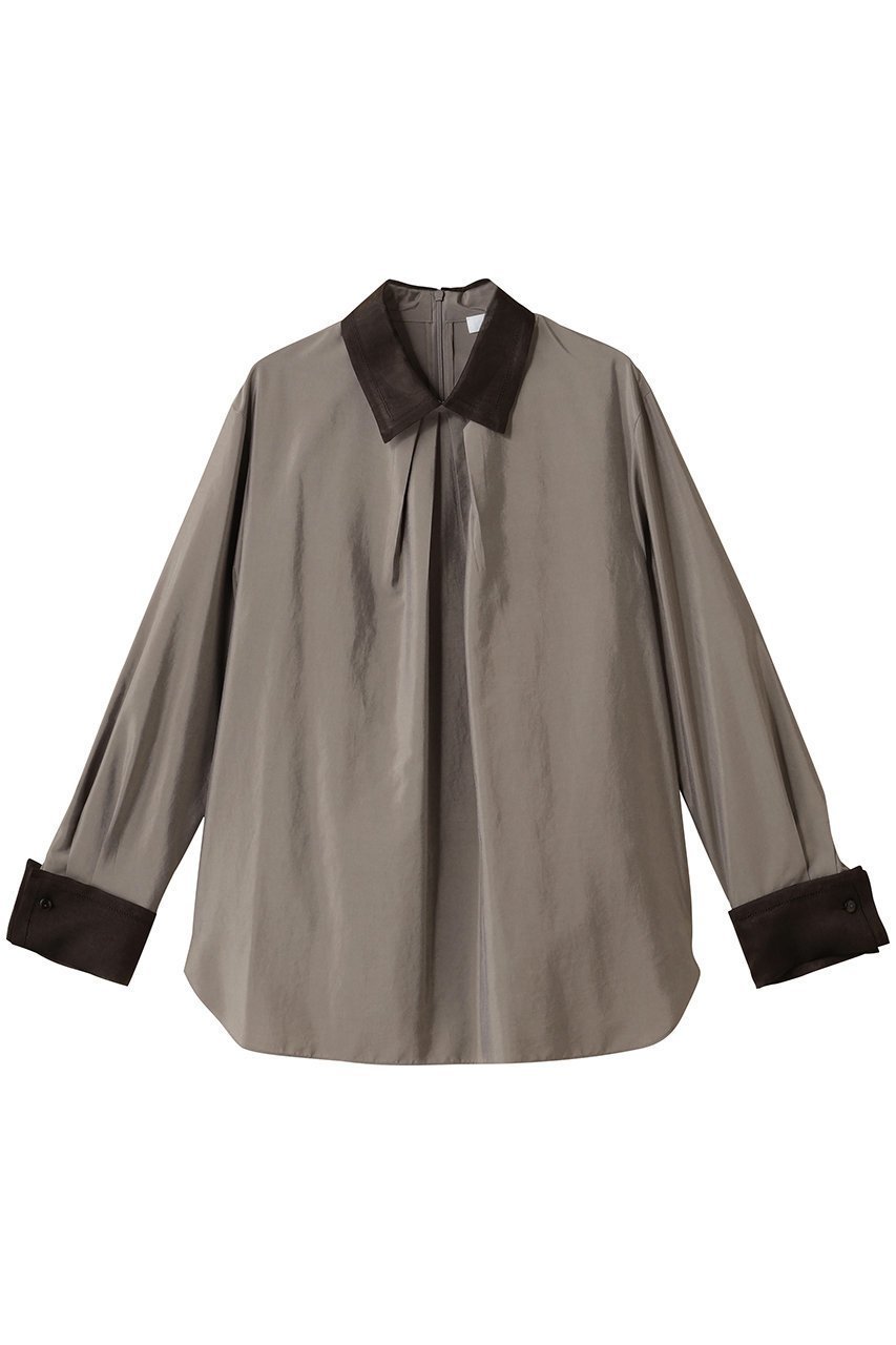 【エブール/ebure】のパウダリーシルク オーガンジーディテールブラウス インテリア・キッズ・メンズ・レディースファッション・服の通販 founy(ファニー) 　ファッション　Fashion　レディースファッション　Fashion for Women　トップス・カットソー　Cut & Sew Tops　シャツ・ブラウス・オフィスカジュアル　Elegant Blouses & Button-Ups　オーガンジー　Organza Fabric　カフス　Cuff Design　コーデュロイ　Corduroy, Cord Fabric　シルク　Silk, 100% Silk　スリーブ　Sleeve, Long Sleeve / Short Sleeve　ダブル　Double, Double-Breasted　ロング　Long, Long-Length　エレガント 上品　Elegant　グレージュ|ID: prp329100004653162 ipo3291000000035799257