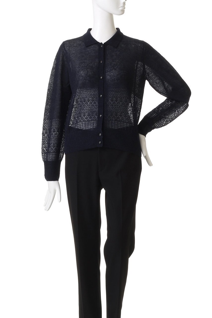 【エブール/ebure】のアイレットポイントニット 襟付カーディガン 人気、トレンドファッション・服の通販 founy(ファニー) 　ファッション　Fashion　レディースファッション　Fashion for Women　トップス・カットソー　Cut & Sew Tops　ニット　Knit Tops & Sweaters　カーディガン・羽織り　Layered Style Cardigans　カーディガン　Cardigan, Knitwear　シアー　Sheer, See-Through　ジャケット　Jacket, Outerwear　マニッシュ　Mannish, Boyish　ミックス　Mix, Mixed Style　エレガント 上品　Elegant　透かし　Cut-Out, Lacework　other-2|ID: prp329100004653180 ipo3291000000035967660