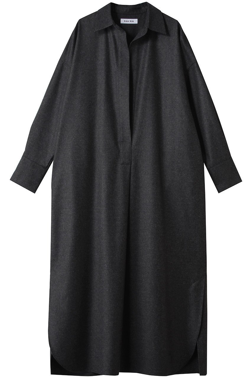 【サクラ/SACRA】のカシミアフラノシャツワンピース インテリア・キッズ・メンズ・レディースファッション・服の通販 founy(ファニー) 　ファッション　Fashion　レディースファッション　Fashion for Women　ワンピース　Dresses　シャツワンピース / 1枚で着映えコーデ　Shirt Dresses　チュニック　Tunic Tops & Dresses　2025年　2025　2025-2026秋冬・A/W　Autumn/Winter 2025–26 AW25–26　インナー　Innerwear　スキッパー　Skipper, Open Collar　チュニック　Tunic, Long Top　フロント　Front, Front Design　ヨーク　Yoke, Yoke Design　ロング　Long, Long-Length　A/W・秋冬　Autumn/Winter　チャコール|ID: prp329100004653949 ipo3291000000033639608