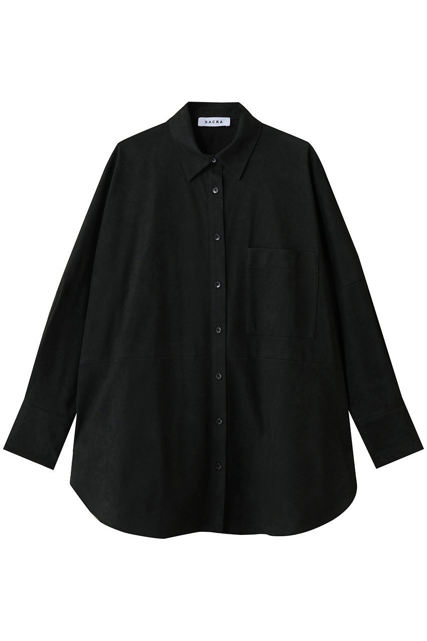 【サクラ/SACRA】のプレミアムシンセティックスエードシャツ インテリア・キッズ・メンズ・レディースファッション・服の通販 founy(ファニー) 　ファッション　Fashion　レディースファッション　Fashion for Women　トップス・カットソー　Cut & Sew Tops　シャツ・ブラウス・オフィスカジュアル　Elegant Blouses & Button-Ups　2025年　2025　2025-2026秋冬・A/W　Autumn/Winter 2025–26 AW25–26　なめらか　Smooth, Silky Texture　ショルダー　Shoulder, Shoulder Strap　スリーブ　Sleeve, Long Sleeve / Short Sleeve　ドロップ　Drop Shoulder, Dropped Style　ロング　Long, Long-Length　A/W・秋冬　Autumn/Winter　ブラック|ID: prp329100004653951 ipo3291000000033639623