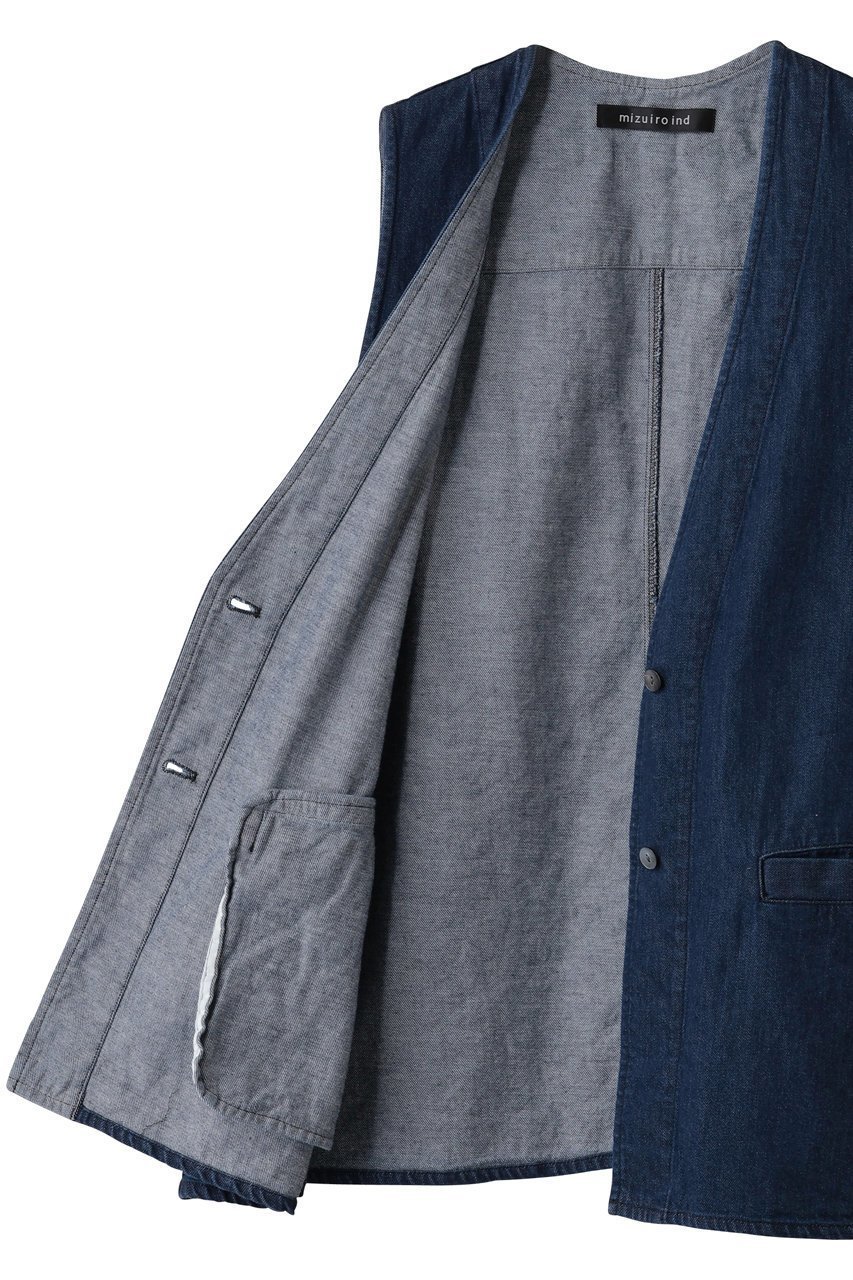 【ミズイロ インド/mizuiro ind】のdenim vest ベスト 人気、トレンドファッション・服の通販 founy(ファニー) 　ファッション　Fashion　レディースファッション　Fashion for Women　アウター　Coat / Outerwear Collection　レディースジャケット・軽アウター　Jackets　2025年　2025　2025-2026秋冬・A/W　Autumn/Winter 2025–26 AW25–26　カットソー　Cut and Sewn Top　ジャケット　Jacket, Outerwear　デニム　Denim, Jeans Material　フロント　Front, Front Design　ベスト　Vest, Waistcoat　ポケット　Pocket, Pocket Detail　A/W・秋冬　Autumn/Winter　other-6|ID: prp329100004653952 ipo3291000000033639638