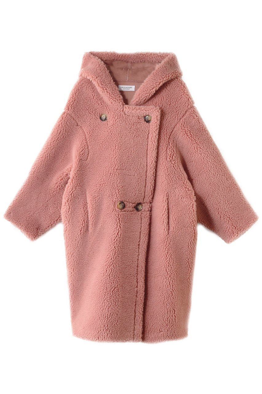 【リナージオ/LIGNAGGIO】のウール混ボア フードコート インテリア・キッズ・メンズ・レディースファッション・服の通販 founy(ファニー) 　ファッション　Fashion　レディースファッション　Fashion for Women　アウター　Coat / Outerwear Collection　コート・ロングコート・ピーコート　Long Coats, Peacoats & More　ショート　Short, Short Length　シンプル　Simple, Minimal　モコモコ　Fuzzy, Fluffy　ピンク|ID: prp329100004655007 ipo3291000000034337059