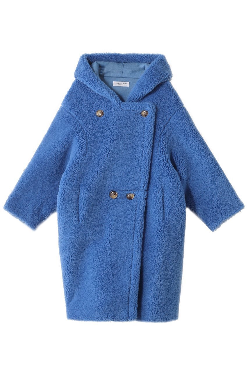 【リナージオ/LIGNAGGIO】のウール混ボア フードコート インテリア・キッズ・メンズ・レディースファッション・服の通販 founy(ファニー) 　ファッション　Fashion　レディースファッション　Fashion for Women　アウター　Coat / Outerwear Collection　コート・ロングコート・ピーコート　Long Coats, Peacoats & More　ショート　Short, Short Length　シンプル　Simple, Minimal　モコモコ　Fuzzy, Fluffy　ブルー|ID: prp329100004655007 ipo3291000000034354683