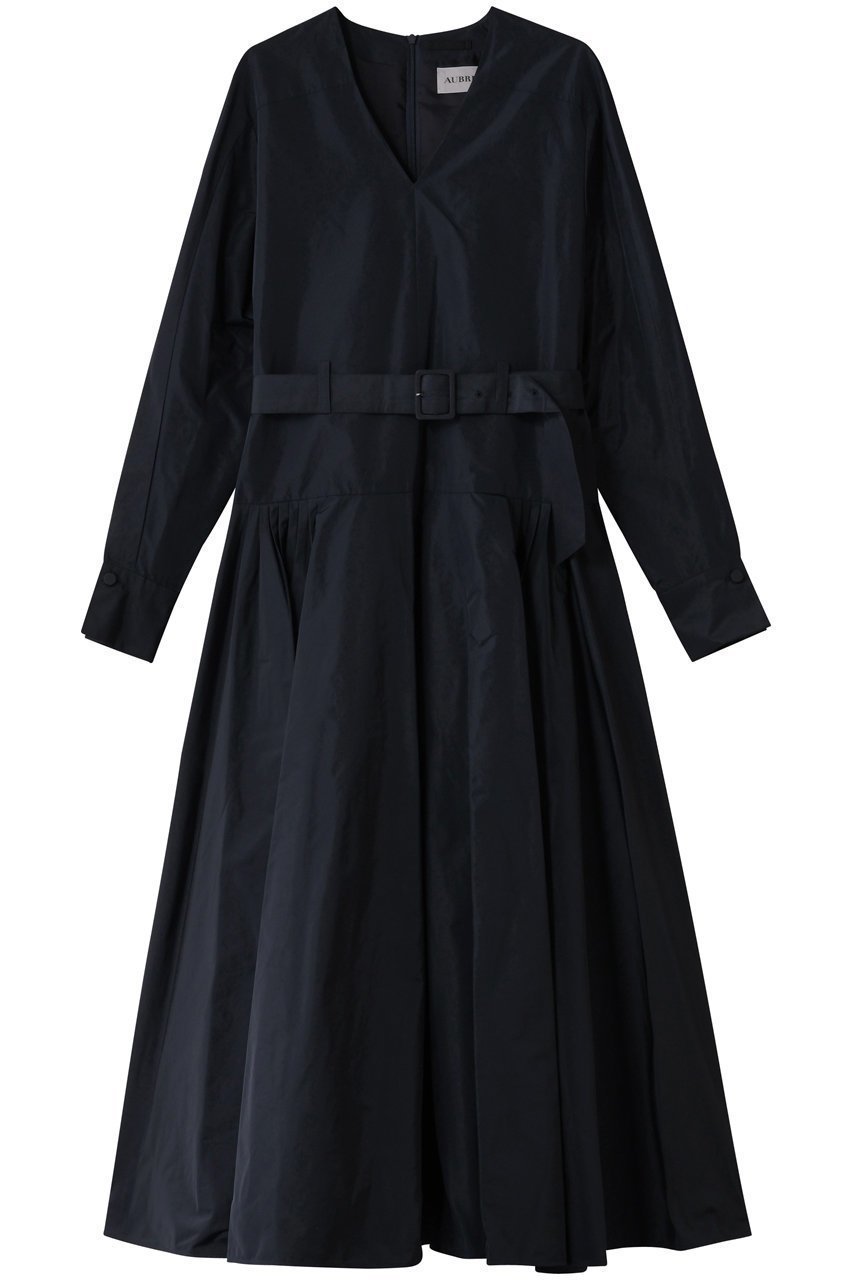 【オブリオ/AUBRIOT】のメモリータフタ ワンピース インテリア・キッズ・メンズ・レディースファッション・服の通販 founy(ファニー) 　ファッション　Fashion　レディースファッション　Fashion for Women　ワンピース　Dresses　チュニック　Tunic Tops & Dresses　イタリア　Italy　エレガント 上品　Elegant　クラシカル　Classical, Vintage-Inspired　シルク　Silk, 100% Silk　タフタ　Taffeta, Structured Fabric　チュニック　Tunic, Long Top　ドレス　Dress, One-Piece　フィット　Fit, Slim Fit　フェミニン　Feminine, Girly　フォルム　Silhouette, Form　フレア　Flare, Flared　ロング　Long, Long-Length　ネイビー|ID: prp329100004655039 ipo3291000000036013576