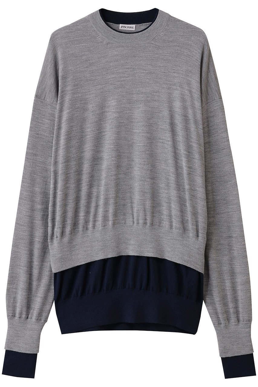 【アンスクリア/INSCRIRE】のレイヤード クルーネック プルオーバー インテリア・キッズ・メンズ・レディースファッション・服の通販 founy(ファニー) 　ファッション　Fashion　レディースファッション　Fashion for Women　トップス・カットソー　Cut & Sew Tops　ニット　Knit Tops & Sweaters　カジュアルプルオーバー・ニットトップス　Pullovers & Knit Tops / Casual Pullovers　シンプル　Simple, Minimal　バランス　Balance, Style Balance　ライトグレー×ネイビー|ID: prp329100004655055 ipo3291000000036126763