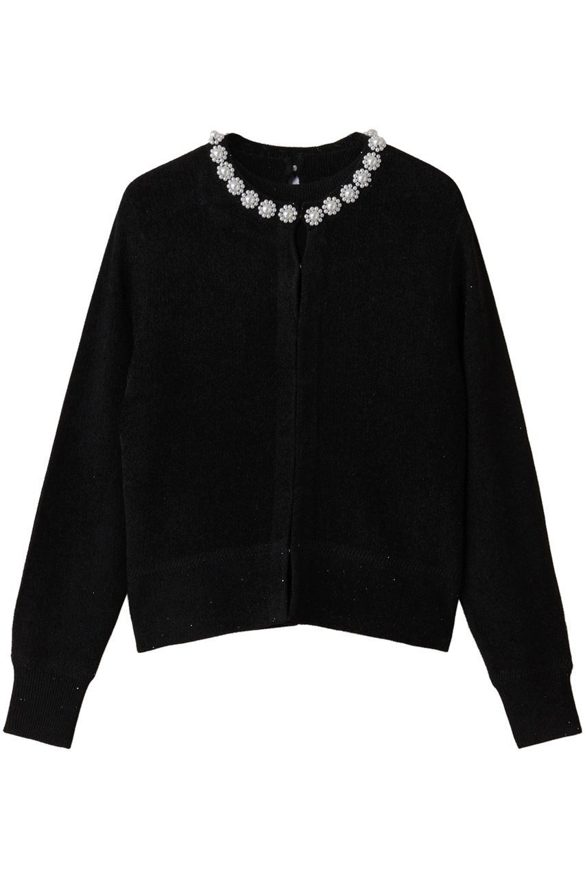 【ミュベール/MUVEIL】のパールツインニット インテリア・キッズ・メンズ・レディースファッション・服の通販 founy(ファニー) 　ファッション　Fashion　レディースファッション　Fashion for Women　トップス・カットソー　Cut & Sew Tops　ニット　Knit Tops & Sweaters　カーディガン・羽織り　Layered Style Cardigans　カーディガン　Cardigan, Knitwear　ジャカード／ジャガード　Jacquard, Woven Pattern　スパンコール　Sequins, Sequin Embellishment　ダブル　Double, Double-Breasted　パール　Pearl, Pearl Accent　フェミニン　Feminine, Girly　モチーフ　Motif, Design Theme　エレガント 上品　Elegant　半袖　Short Sleeve, Half Sleeve　新作・新入荷　New Arrivals / New In　ブラック|ID: prp329100004655066 ipo3291000000033662379