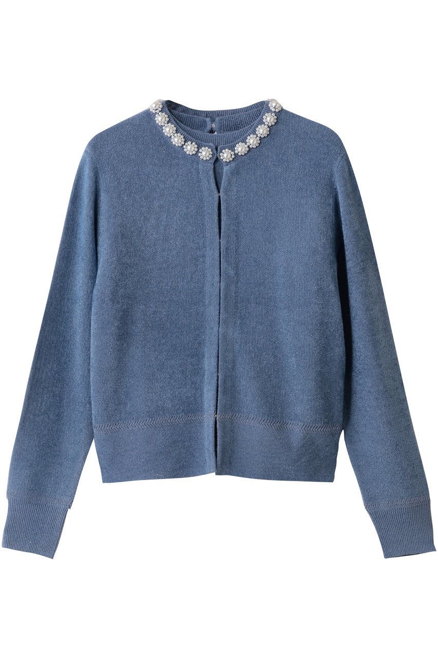 【ミュベール/MUVEIL】のパールツインニット インテリア・キッズ・メンズ・レディースファッション・服の通販 founy(ファニー) 　ファッション　Fashion　レディースファッション　Fashion for Women　トップス・カットソー　Cut & Sew Tops　ニット　Knit Tops & Sweaters　カーディガン・羽織り　Layered Style Cardigans　カーディガン　Cardigan, Knitwear　ジャカード／ジャガード　Jacquard, Woven Pattern　スパンコール　Sequins, Sequin Embellishment　ダブル　Double, Double-Breasted　パール　Pearl, Pearl Accent　フェミニン　Feminine, Girly　モチーフ　Motif, Design Theme　エレガント 上品　Elegant　半袖　Short Sleeve, Half Sleeve　新作・新入荷　New Arrivals / New In　ブルー|ID: prp329100004655066 ipo3291000000033662381