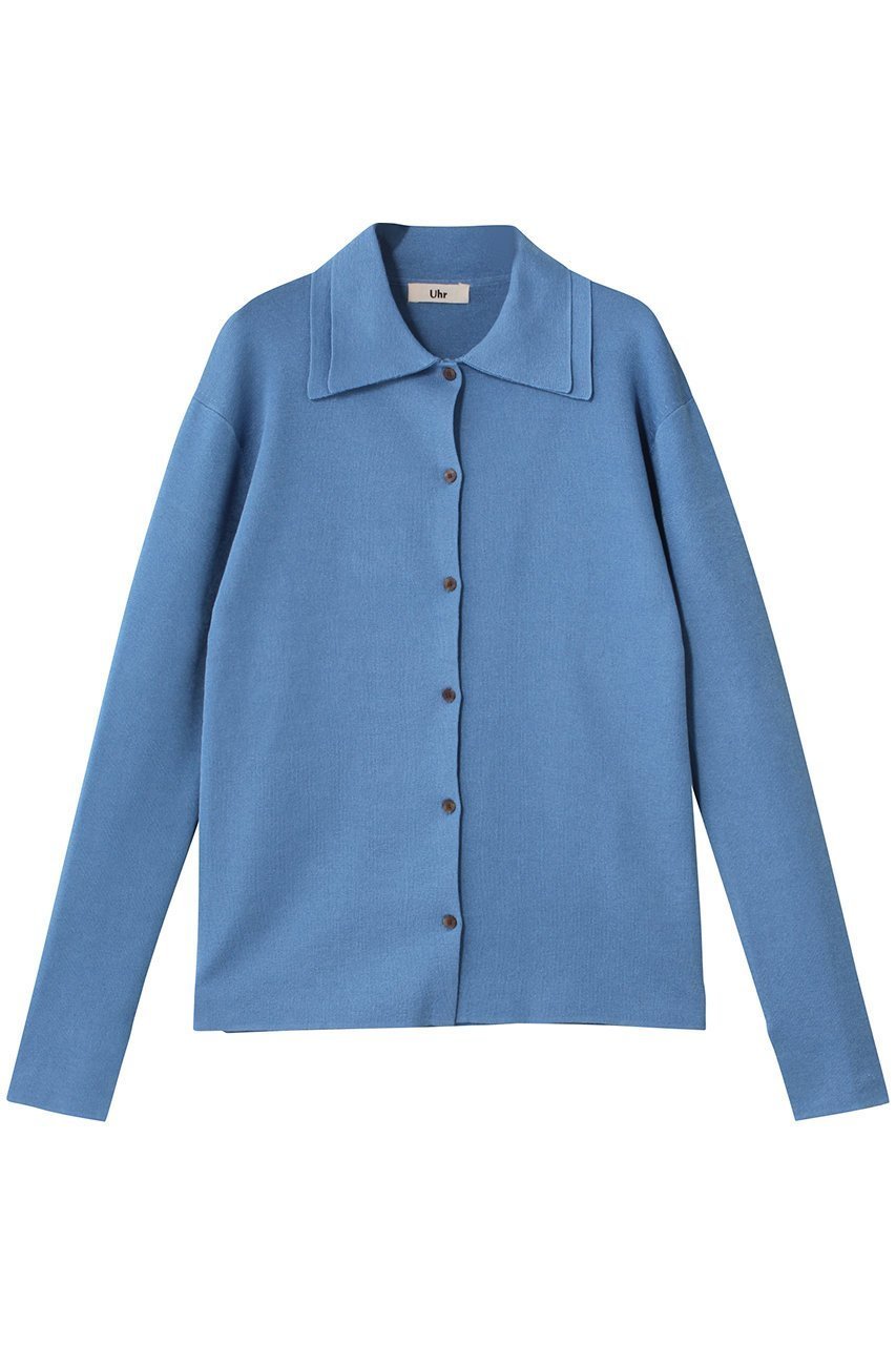 【ウーア/Uhr】のニットポロカーディガン インテリア・キッズ・メンズ・レディースファッション・服の通販 founy(ファニー) 　ファッション　Fashion　レディースファッション　Fashion for Women　トップス・カットソー　Cut & Sew Tops　ニット　Knit Tops & Sweaters　カーディガン・羽織り　Layered Style Cardigans　カーディガン　Cardigan, Knitwear　シンプル　Simple, Minimal　スラックス　Slacks, Dress Pants　デニム　Denim, Jeans Material　エレガント 上品　Elegant　ブルー|ID: prp329100004655086 ipo3291000000036013774