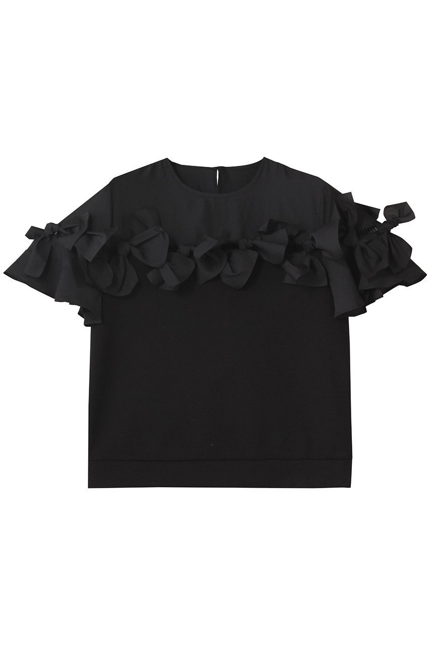 【アルアバイル/allureville】の【Loulou Willoughby】ポイントリボンプルオーバー インテリア・キッズ・メンズ・レディースファッション・服の通販 founy(ファニー) 　ファッション　Fashion　レディースファッション　Fashion for Women　トップス・カットソー　Cut & Sew Tops　シャツ・ブラウス・オフィスカジュアル　Elegant Blouses & Button-Ups　ロングTシャツ・Tシャツ　Longline T-Shirts & Tees　カジュアルプルオーバー・ニットトップス　Pullovers & Knit Tops / Casual Pullovers　カットソー・ベーシックTシャツ　Cut-and-Sewn Tops / Stretch Tees & Basics　コンパクト　Compact, Small Size　コンビ　Combo, Combination Style　シフォン　Chiffon, Lightweight Fabric　スリーブ　Sleeve, Long Sleeve / Short Sleeve　ダウン　Down, Puffer　デニム　Denim, Jeans Material　ドッキング　Docking, Mixed Material　フロント　Front, Front Design　リボン　Ribbon, Bow　レース　Lace, Lace Fabric　ロング　Long, Long-Length　ブラック|ID: prp329100004655110 ipo3291000000035817939