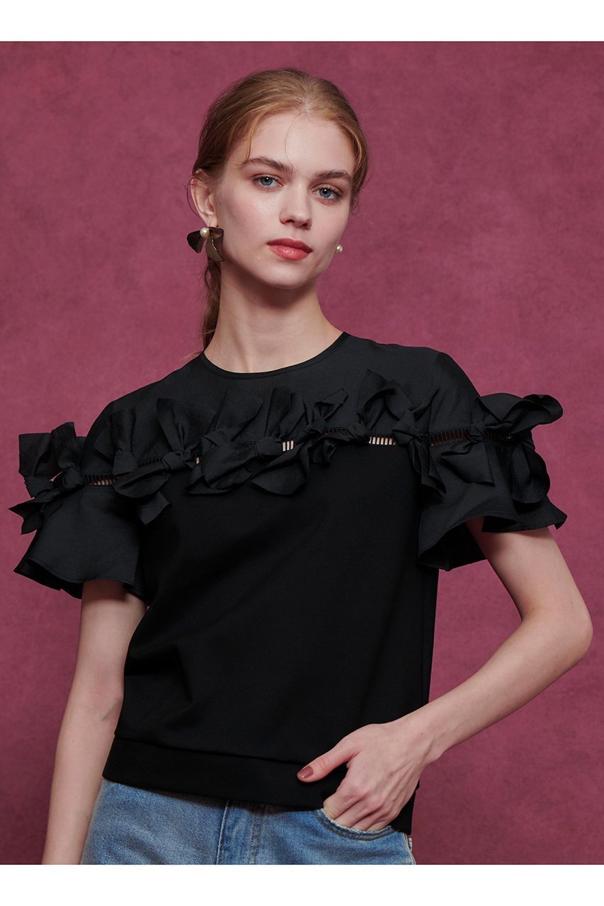 【アルアバイル/allureville】の【Loulou Willoughby】ポイントリボンプルオーバー 人気、トレンドファッション・服の通販 founy(ファニー) 　ファッション　Fashion　レディースファッション　Fashion for Women　トップス・カットソー　Cut & Sew Tops　シャツ・ブラウス・オフィスカジュアル　Elegant Blouses & Button-Ups　ロングTシャツ・Tシャツ　Longline T-Shirts & Tees　カジュアルプルオーバー・ニットトップス　Pullovers & Knit Tops / Casual Pullovers　カットソー・ベーシックTシャツ　Cut-and-Sewn Tops / Stretch Tees & Basics　コンパクト　Compact, Small Size　コンビ　Combo, Combination Style　シフォン　Chiffon, Lightweight Fabric　スリーブ　Sleeve, Long Sleeve / Short Sleeve　ダウン　Down, Puffer　デニム　Denim, Jeans Material　ドッキング　Docking, Mixed Material　フロント　Front, Front Design　リボン　Ribbon, Bow　レース　Lace, Lace Fabric　ロング　Long, Long-Length　other-6|ID: prp329100004655110 ipo3291000000035817953