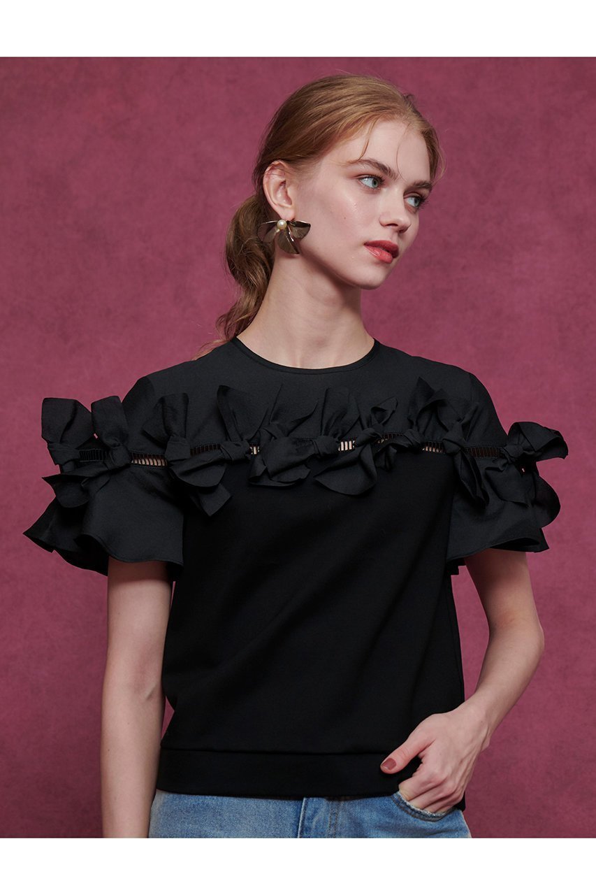 【アルアバイル/allureville】の【Loulou Willoughby】ポイントリボンプルオーバー 人気、トレンドファッション・服の通販 founy(ファニー) 　ファッション　Fashion　レディースファッション　Fashion for Women　トップス・カットソー　Cut & Sew Tops　シャツ・ブラウス・オフィスカジュアル　Elegant Blouses & Button-Ups　ロングTシャツ・Tシャツ　Longline T-Shirts & Tees　カジュアルプルオーバー・ニットトップス　Pullovers & Knit Tops / Casual Pullovers　カットソー・ベーシックTシャツ　Cut-and-Sewn Tops / Stretch Tees & Basics　コンパクト　Compact, Small Size　コンビ　Combo, Combination Style　シフォン　Chiffon, Lightweight Fabric　スリーブ　Sleeve, Long Sleeve / Short Sleeve　ダウン　Down, Puffer　デニム　Denim, Jeans Material　ドッキング　Docking, Mixed Material　フロント　Front, Front Design　リボン　Ribbon, Bow　レース　Lace, Lace Fabric　ロング　Long, Long-Length　other-7|ID: prp329100004655110 ipo3291000000035817955